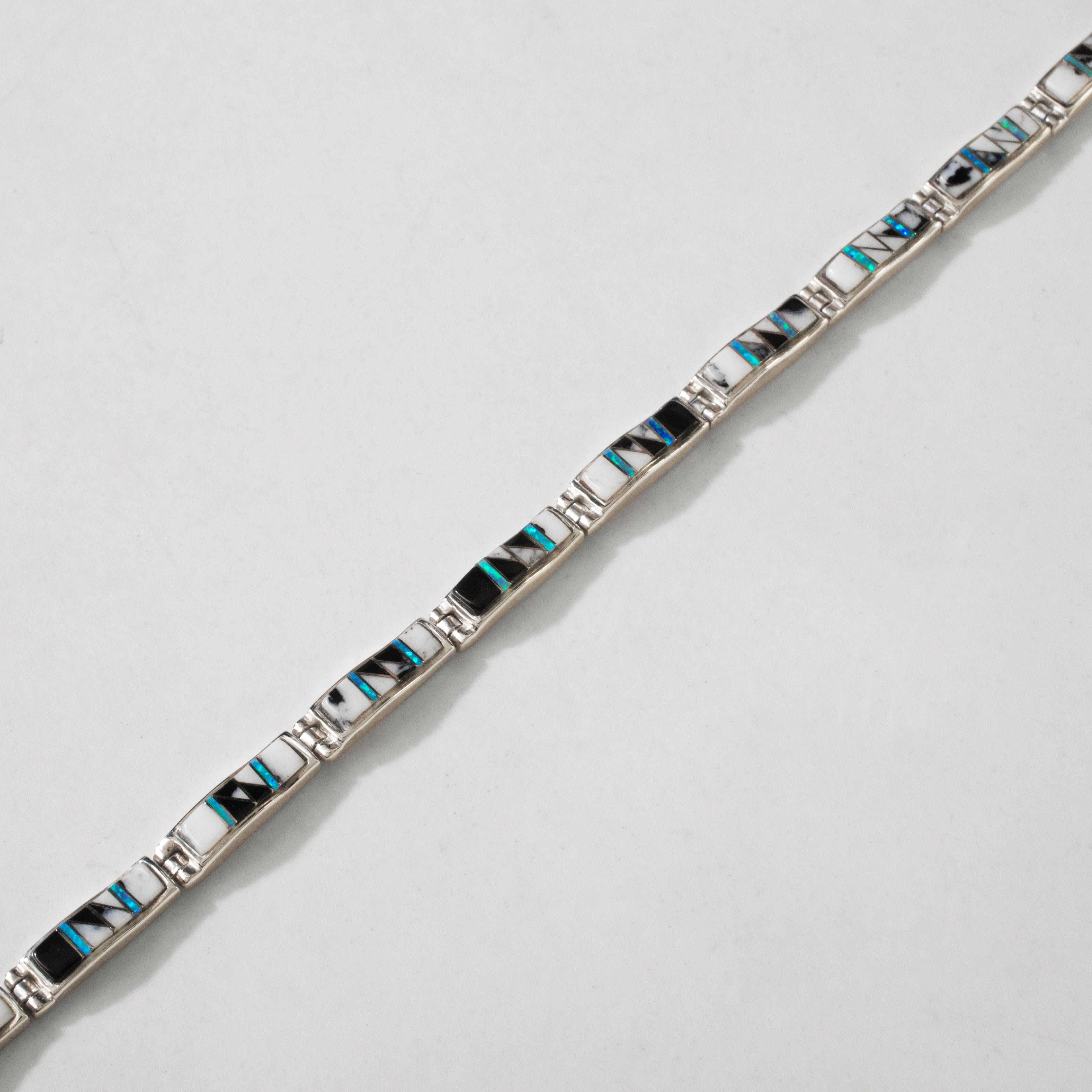 Kalifano Southwest Silver Jewelry White Buffalo Turquoise Regtangle 925 Sterling Silver Bracelet NMB.0541.WB