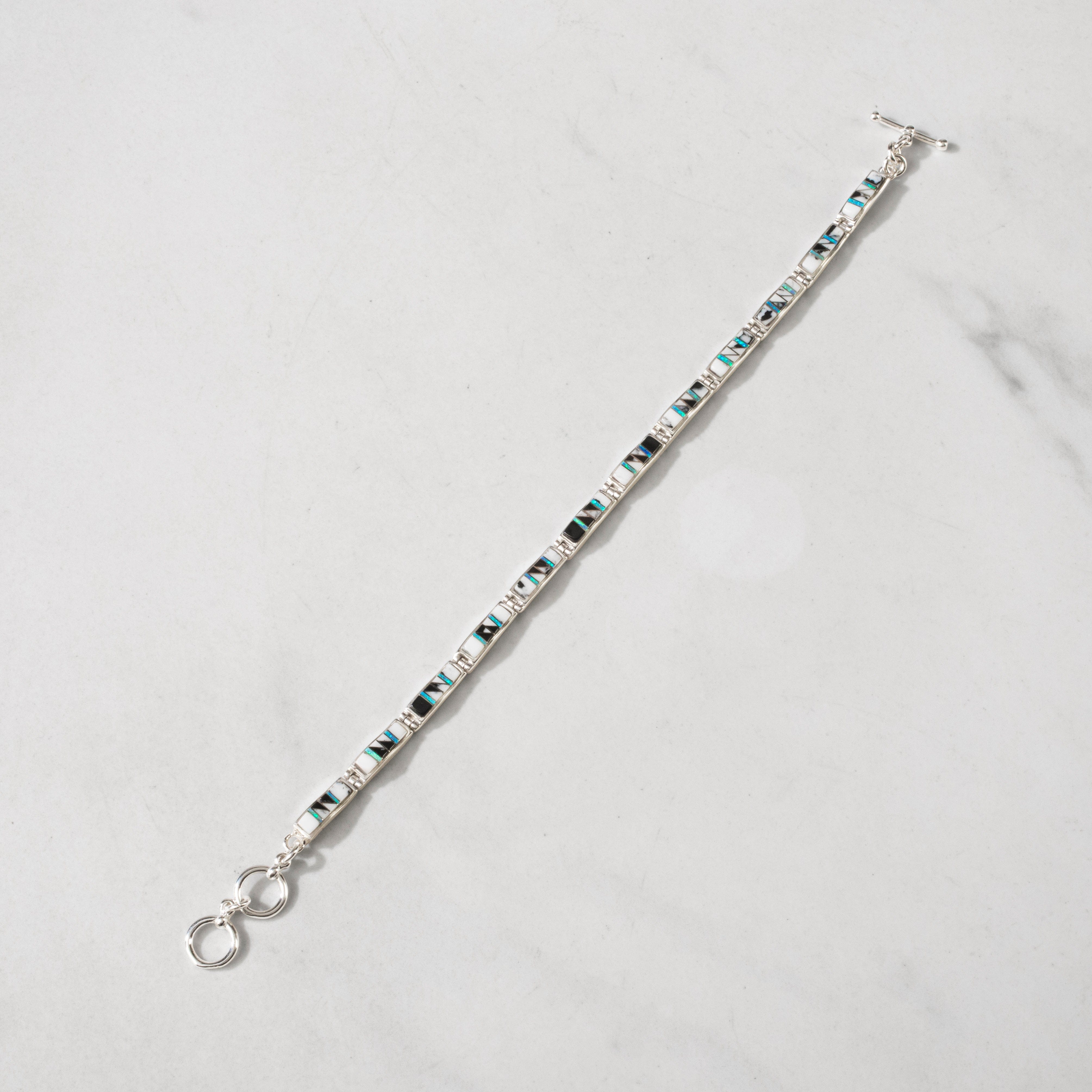 Kalifano Southwest Silver Jewelry White Buffalo Turquoise Regtangle 925 Sterling Silver Bracelet NMB.0541.WB