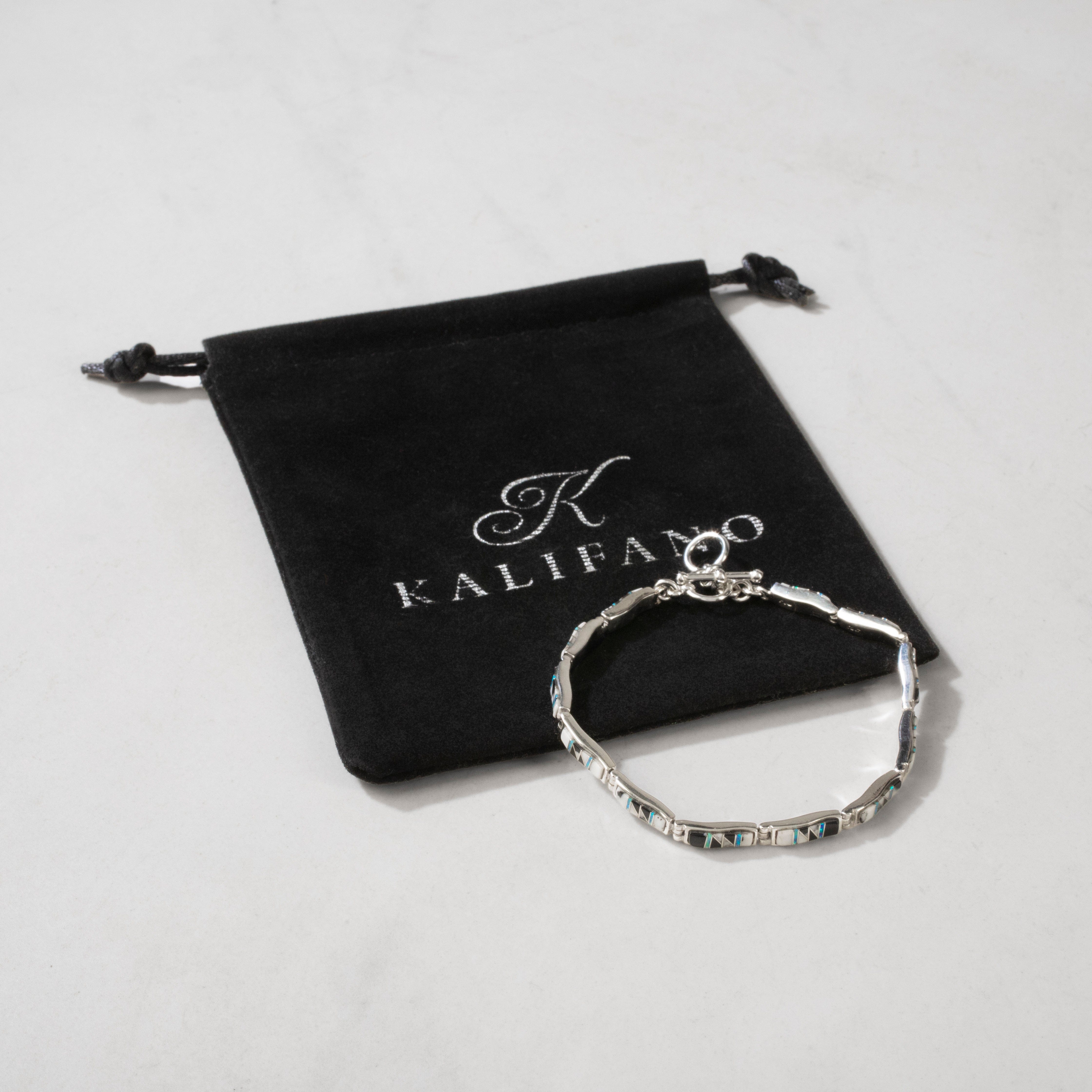 Kalifano Southwest Silver Jewelry White Buffalo Turquoise Regtangle 925 Sterling Silver Bracelet NMB.0541.WB