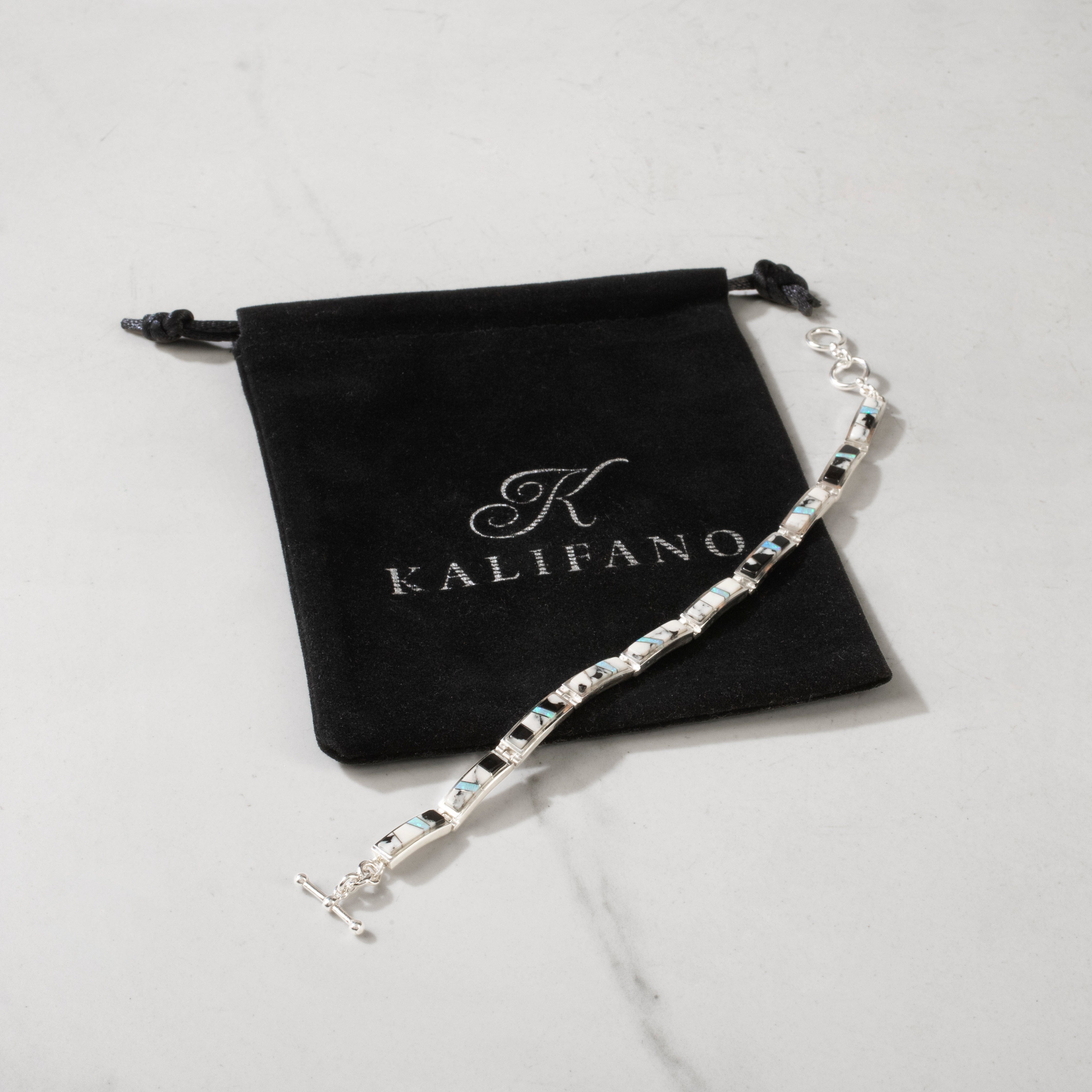 Kalifano Southwest Silver Jewelry White Buffalo Turquoise Regtangle 925 Sterling Silver USA Handmade Bracelet NMB.0560.WB