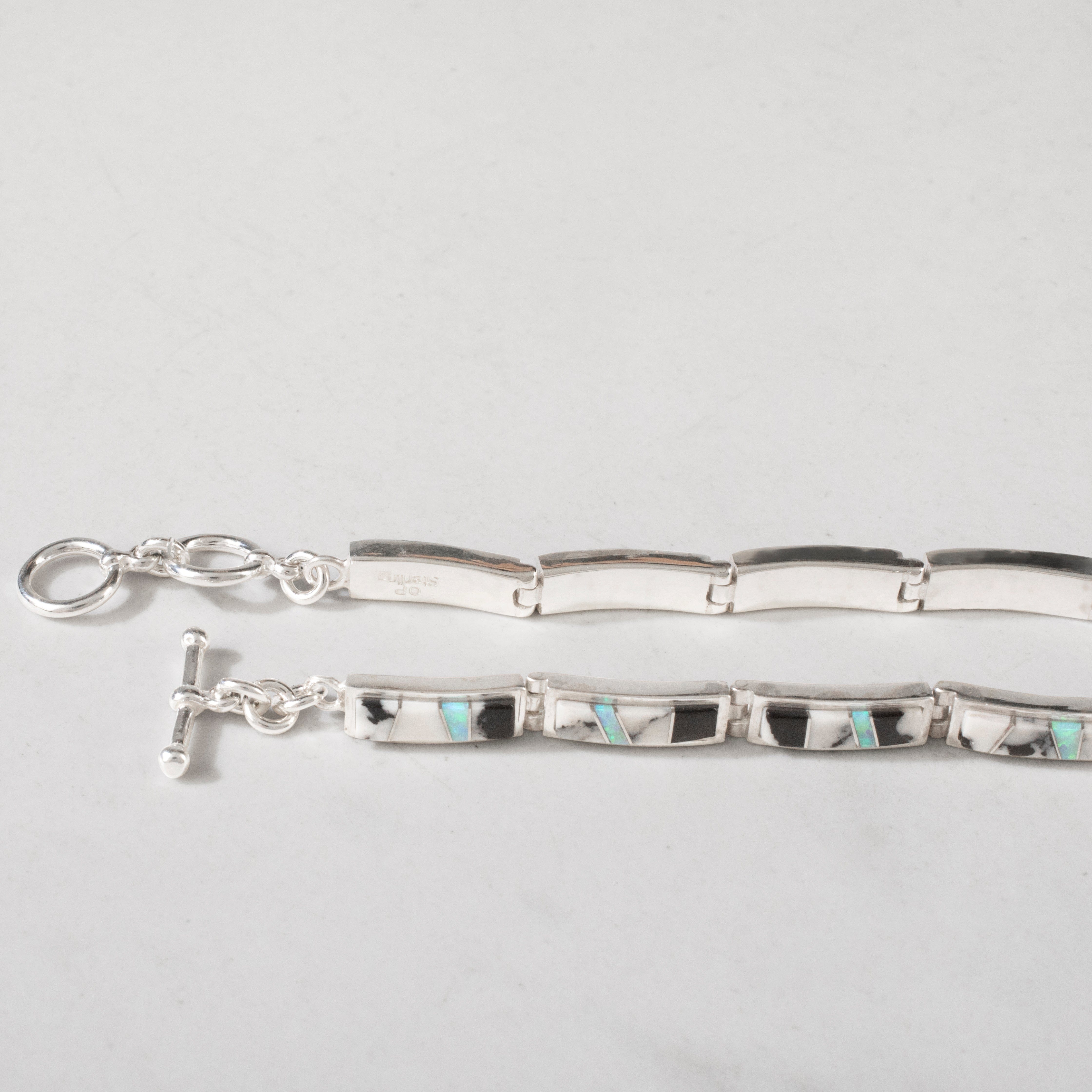 Kalifano Southwest Silver Jewelry White Buffalo Turquoise Regtangle 925 Sterling Silver USA Handmade Bracelet NMB.0560.WB