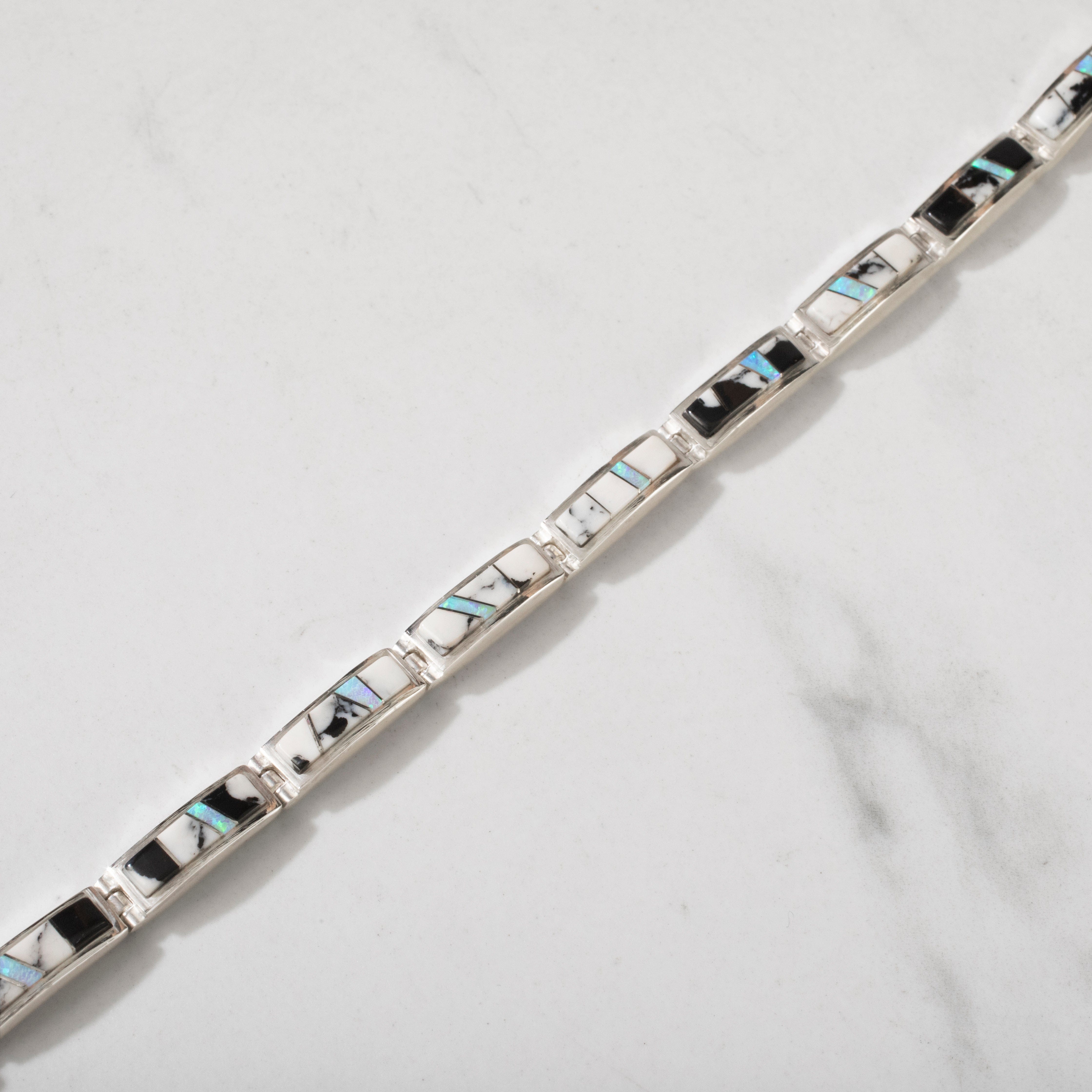 Kalifano Southwest Silver Jewelry White Buffalo Turquoise Regtangle 925 Sterling Silver USA Handmade Bracelet NMB.0560.WB