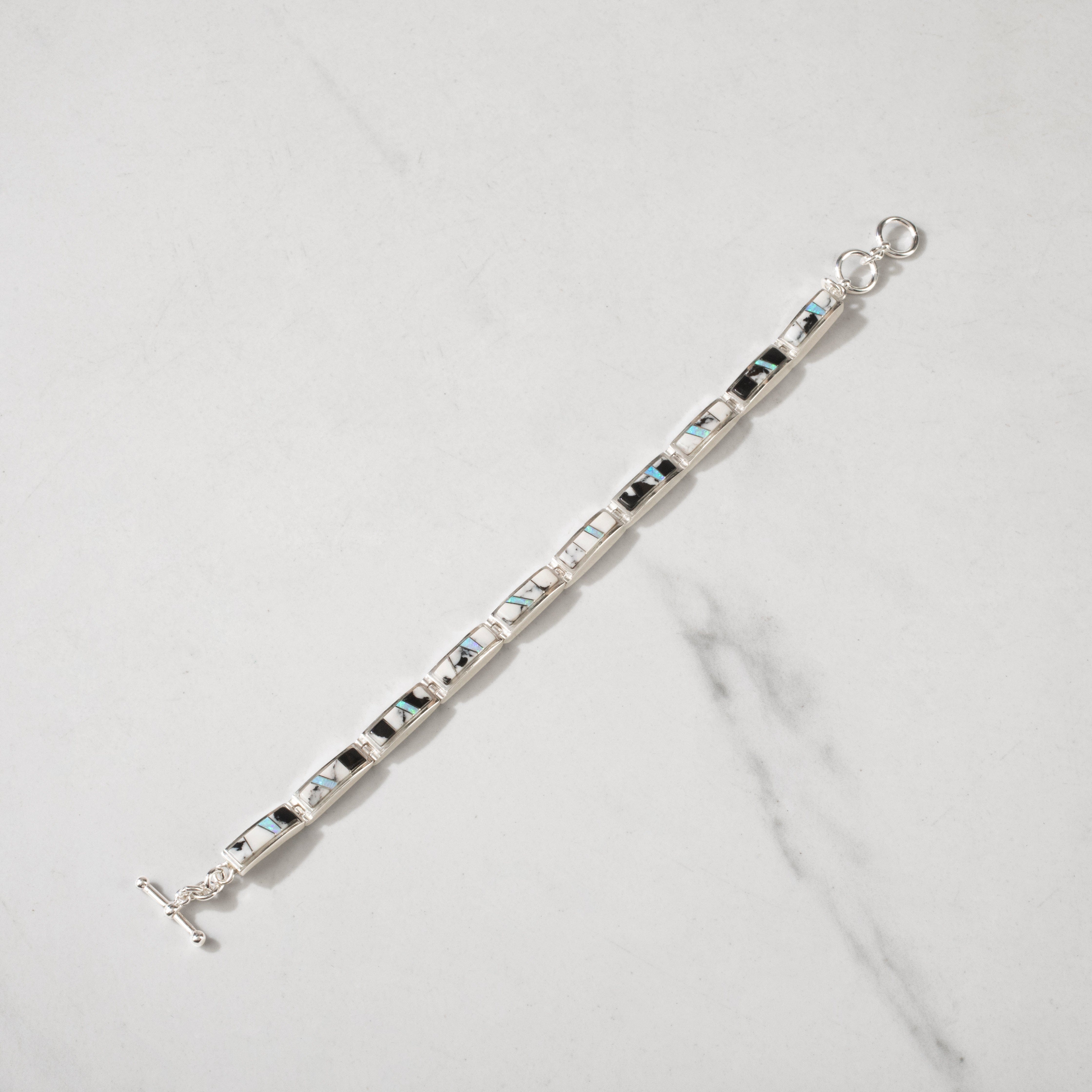 Kalifano Southwest Silver Jewelry White Buffalo Turquoise Regtangle 925 Sterling Silver USA Handmade Bracelet NMB.0560.WB