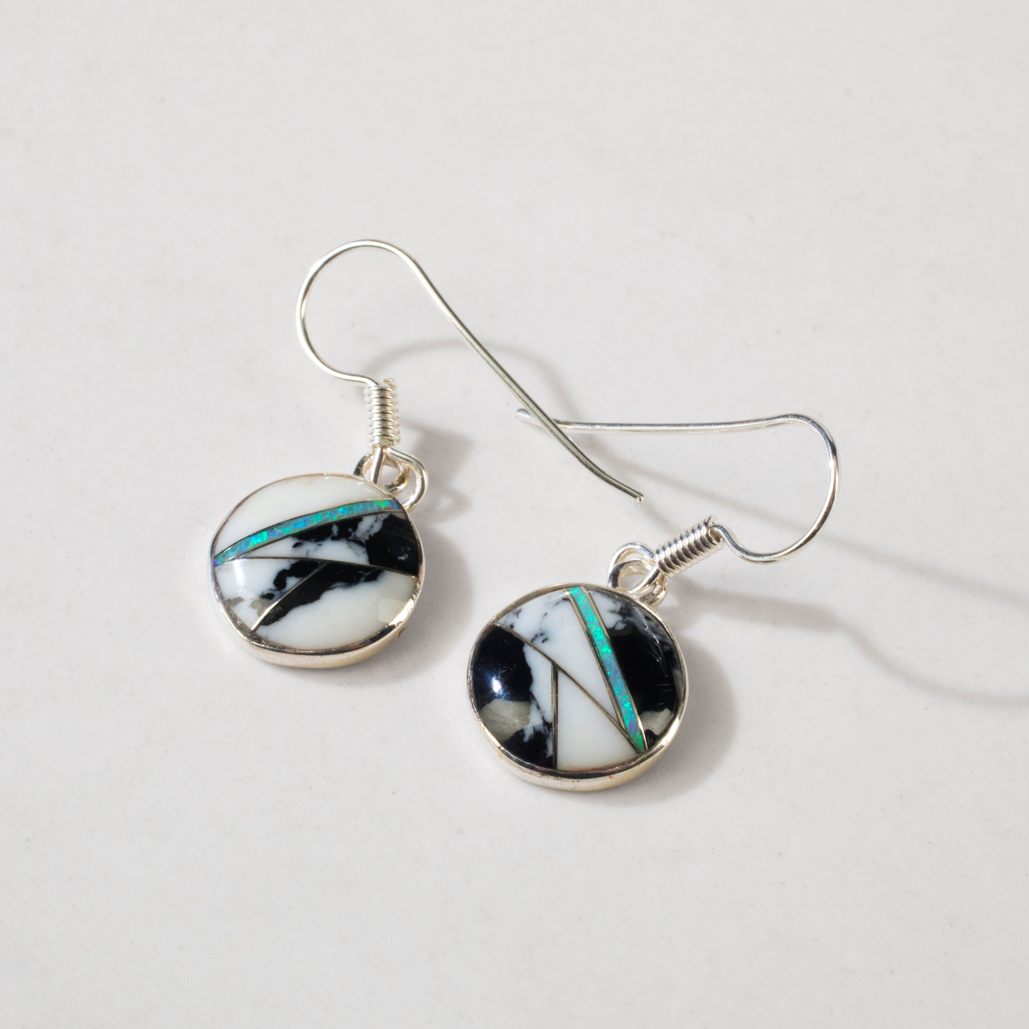 Kalifano Southwest Silver Jewelry White Buffalo Turquoise Round USA Handmade 925 Sterling Silver Earrings with French Hook Backing NME.2068.WB