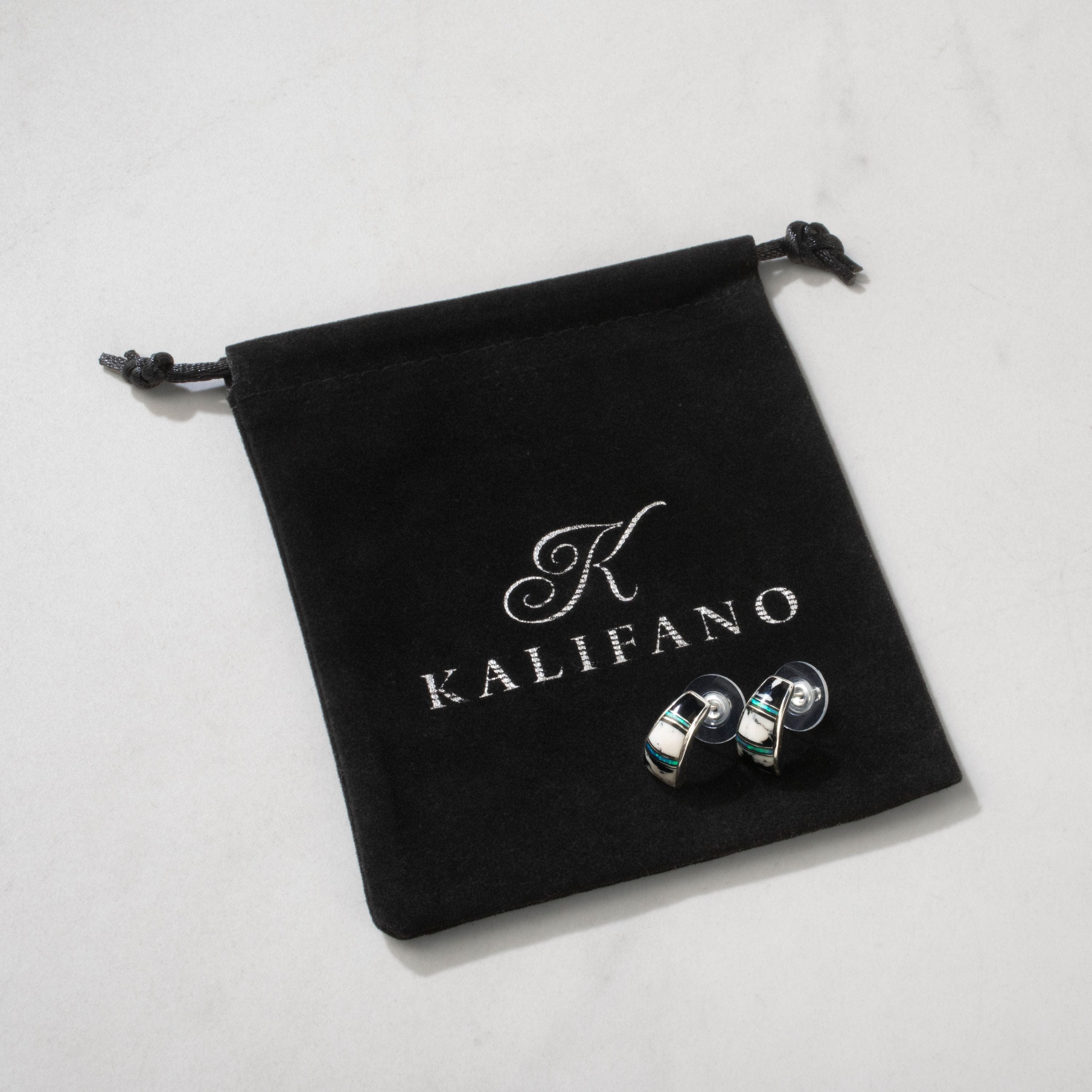 Kalifano Southwest Silver Jewelry White Buffalo Turquoise Semi Hoop 925 Sterling Silver USA Handmade Earring with Stud Backing NME.1096.WB
