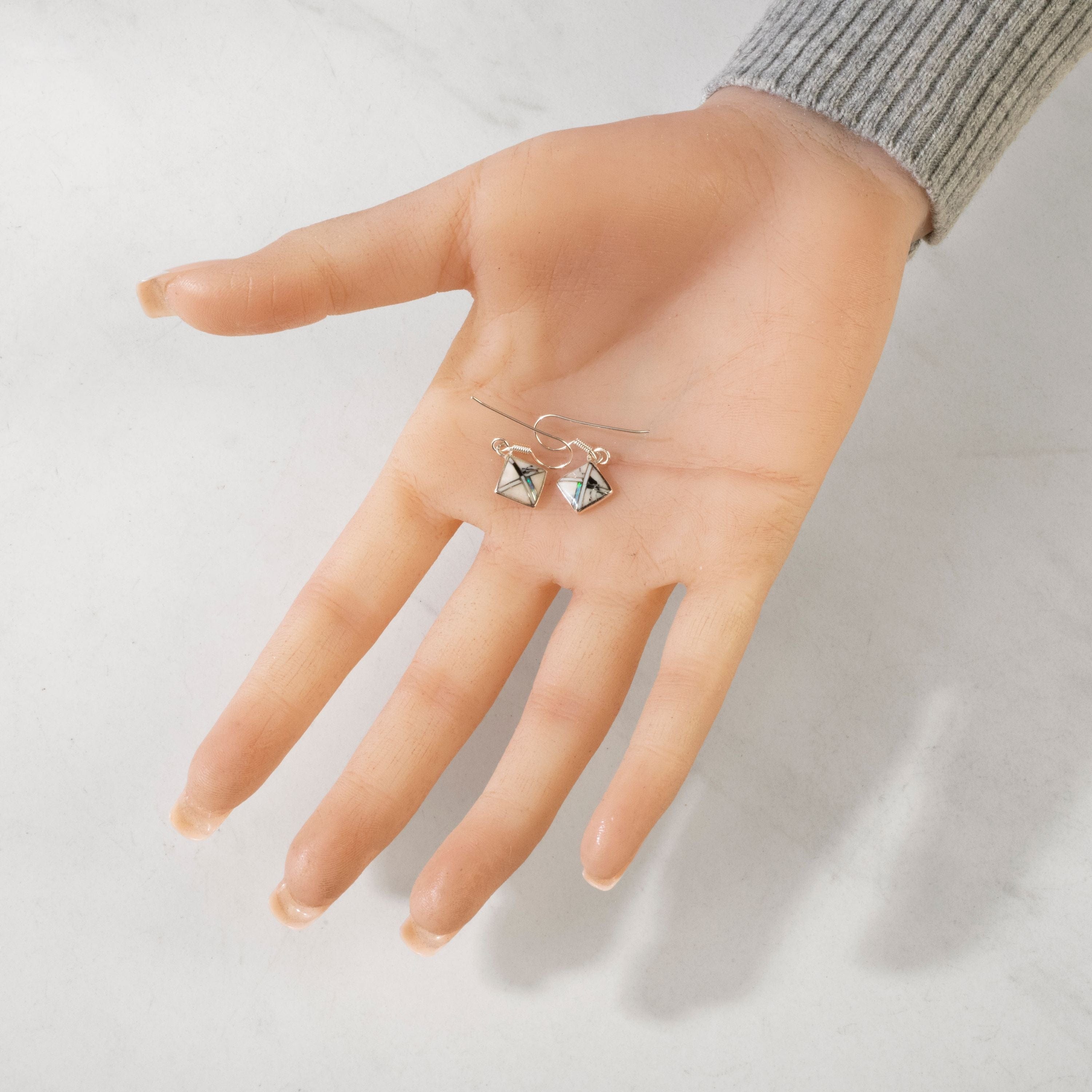 Kalifano Southwest Silver Jewelry White Buffalo Turquoise Square 925 Silver USA Handmade Earrings NME.2263.WB