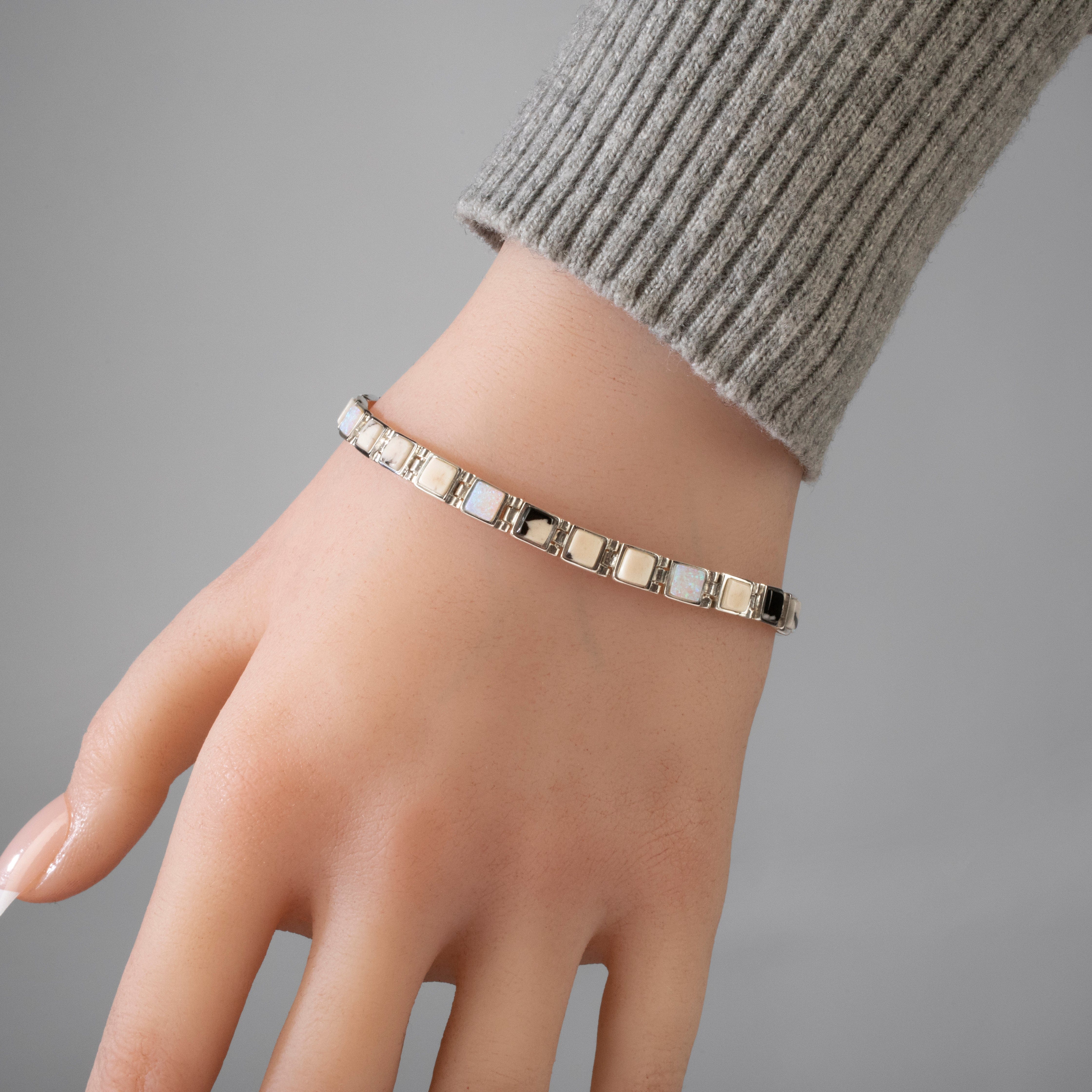 Kalifano Southwest Silver Jewelry White Buffalo Turquoise Square 925 Sterling Silver Bracelet NMB.0213.WB
