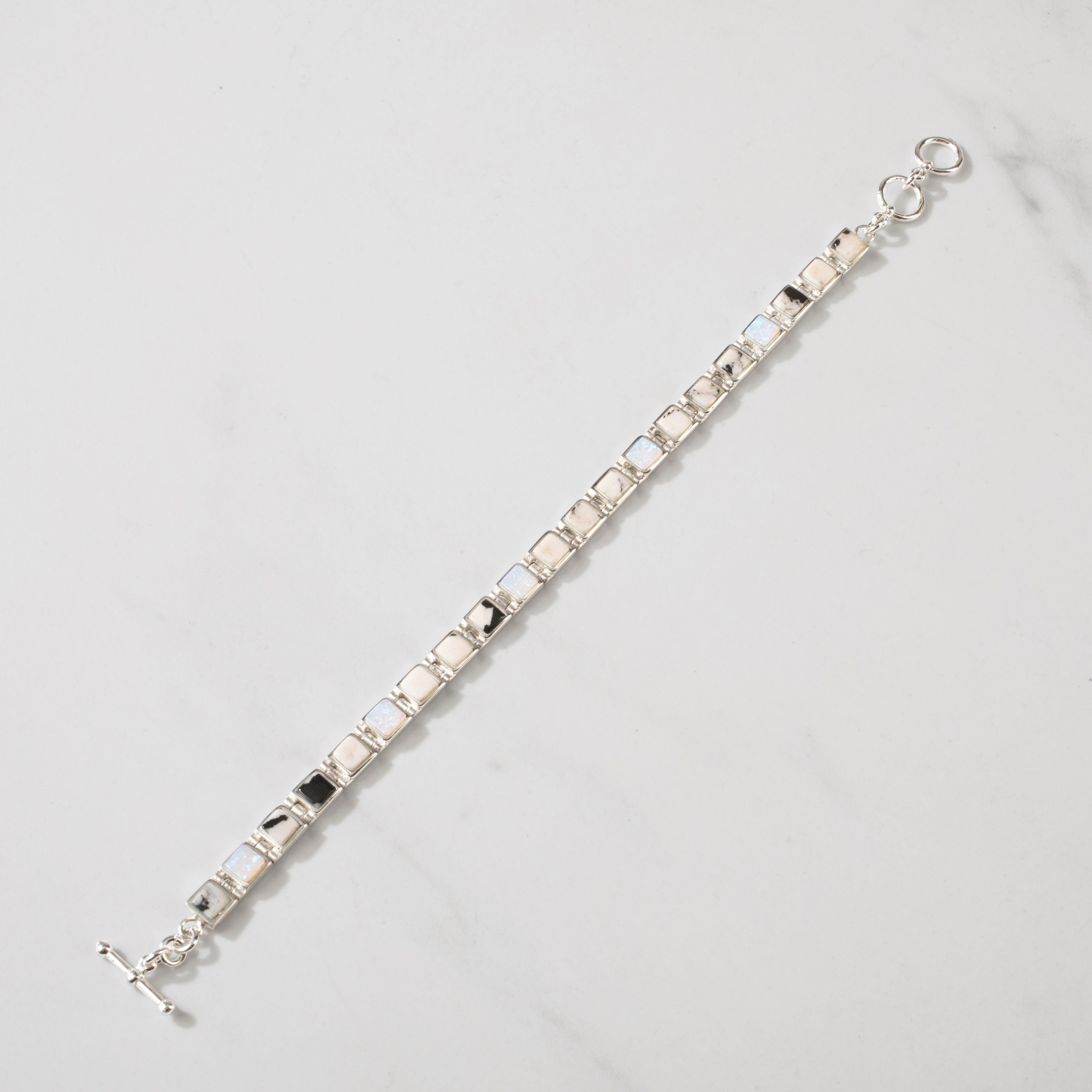 Kalifano Southwest Silver Jewelry White Buffalo Turquoise Square 925 Sterling Silver Bracelet NMB.0213.WB