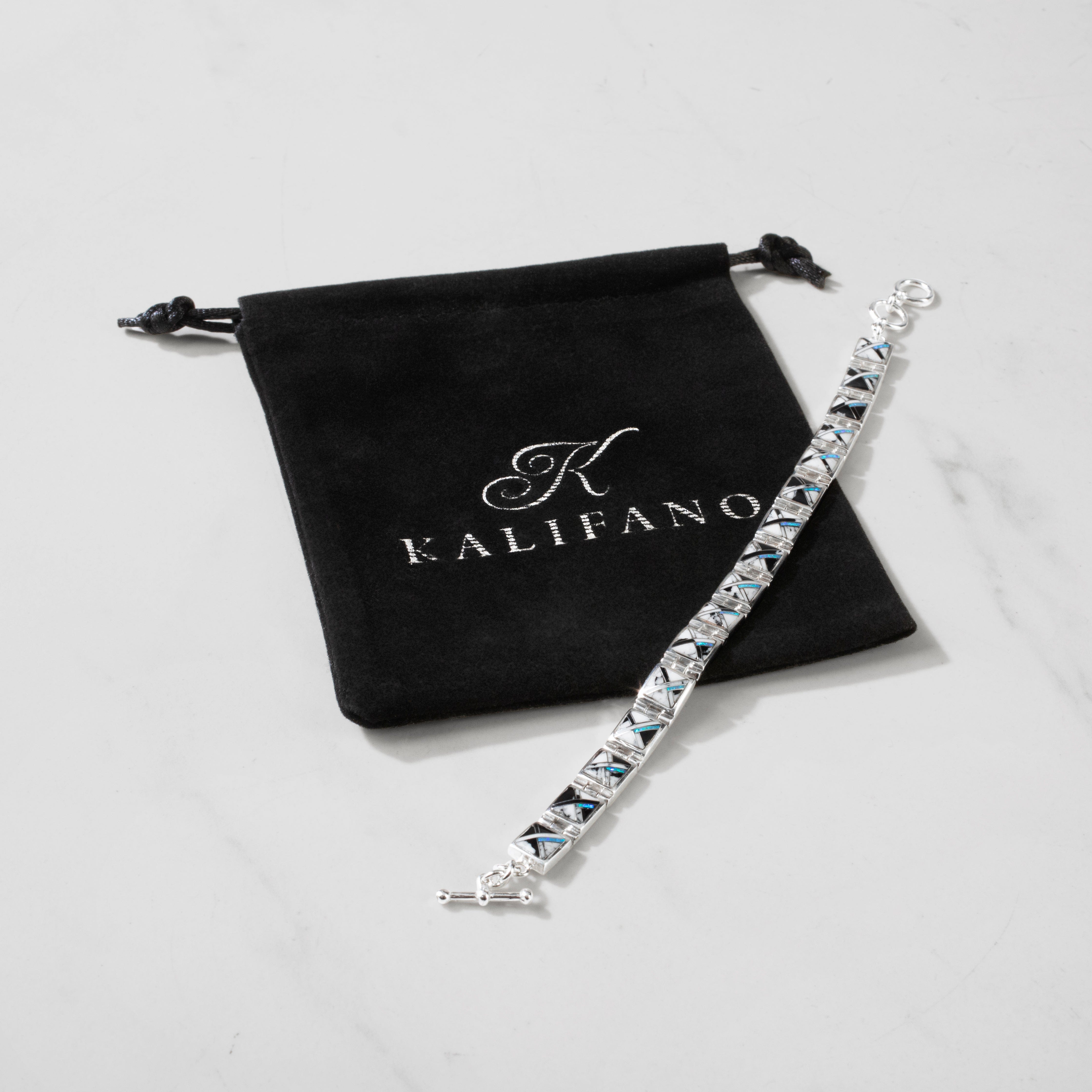 Kalifano Southwest Silver Jewelry White Buffalo Turquoise Square 925 Sterling Silver USA Handmade Bracelet NMB.0245.WB