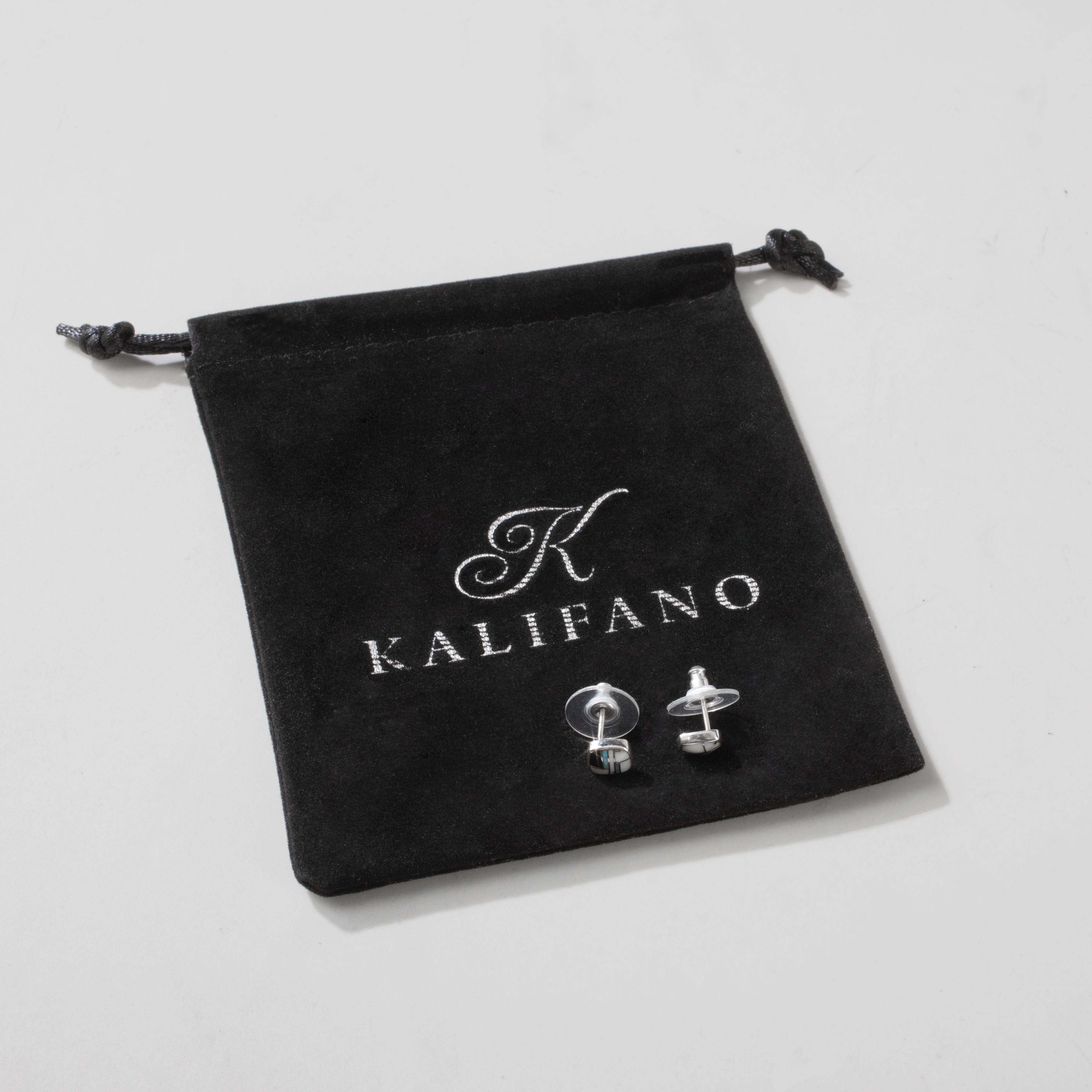 Kalifano Southwest Silver Jewelry White Buffalo Turquoise Square 925 Sterling Silver USA Handmade Earring with Stud Backing NME.2241.WB