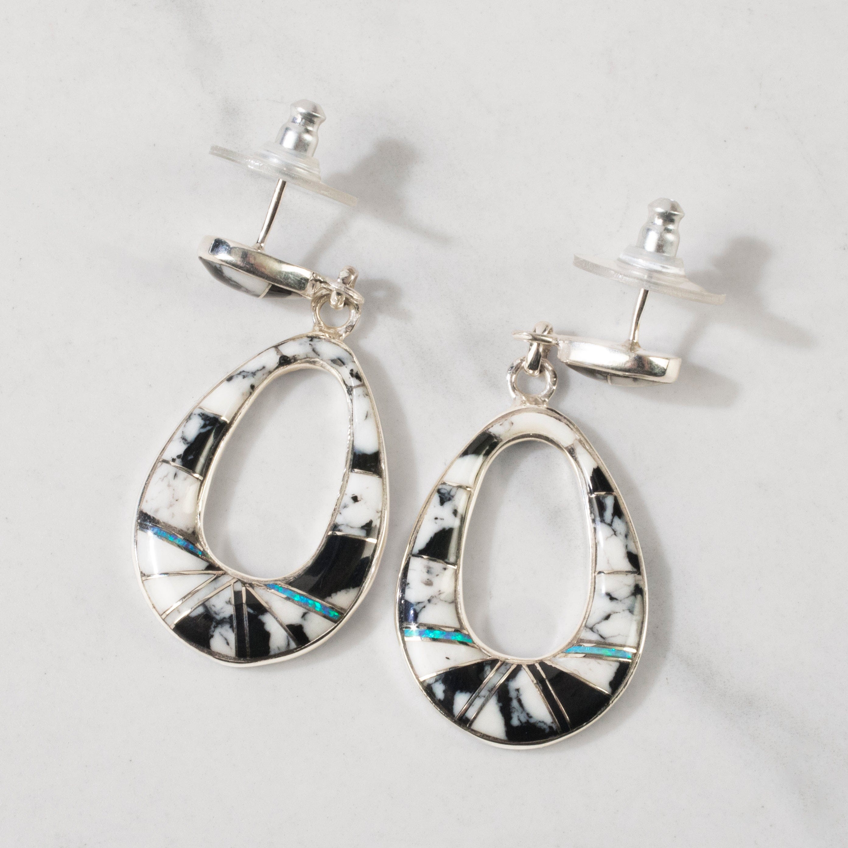 Kalifano Southwest Silver Jewelry White Buffalo Turquoise Teardrop 925 Sterling Silver USA Handamade Earrings Handmade with Stud Backing NME.0836.WB
