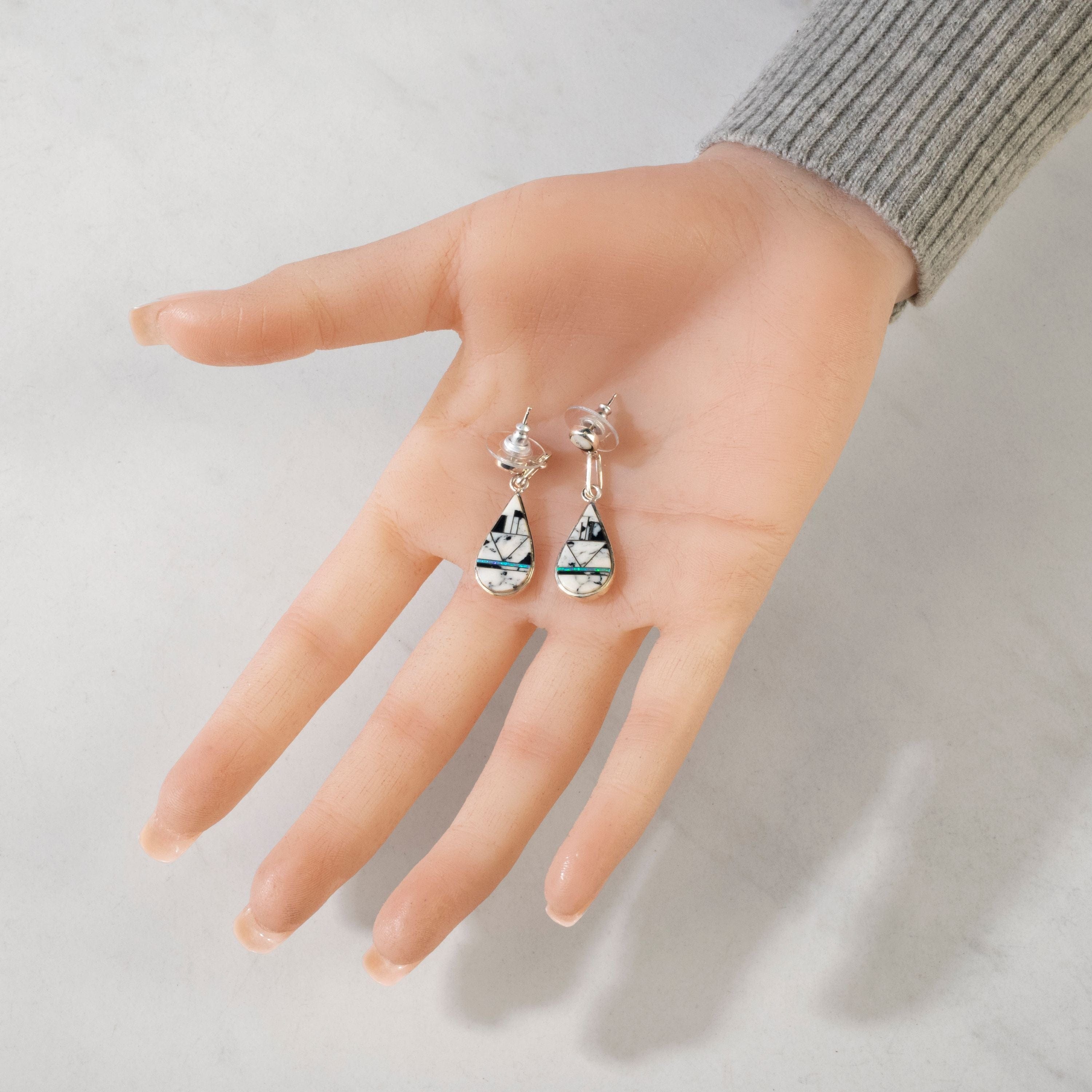 Kalifano Southwest Silver Jewelry White Buffalo Turquoise Teardrop Dangle USA Handmade 925 Sterling Silver Earrings with Stud Backing NME.2265.WB