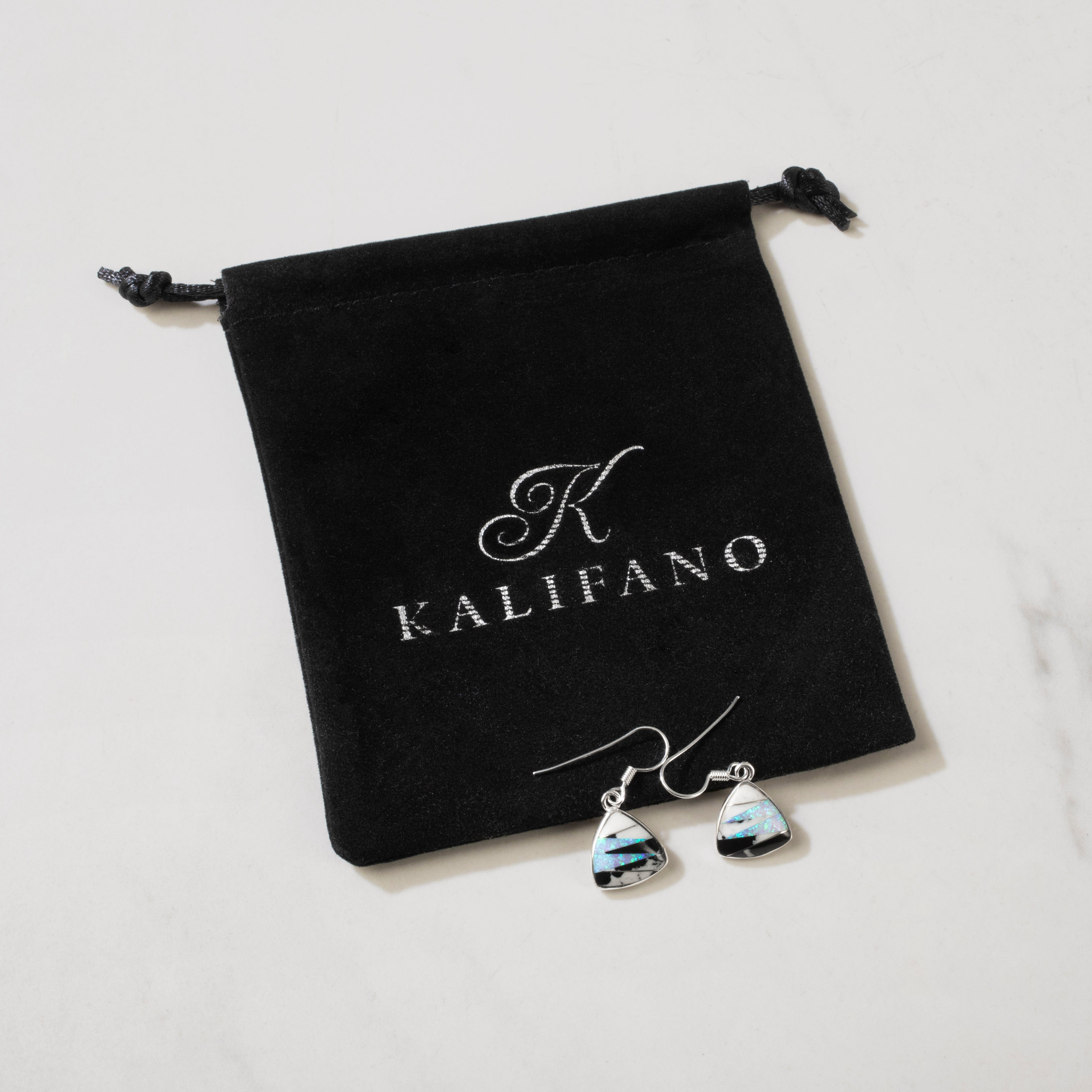 Kalifano Southwest Silver Jewelry White Buffalo Turquoise Triangle 925 Sterling Silver USA Handmade Earrings with French Hook NME.2071.WB