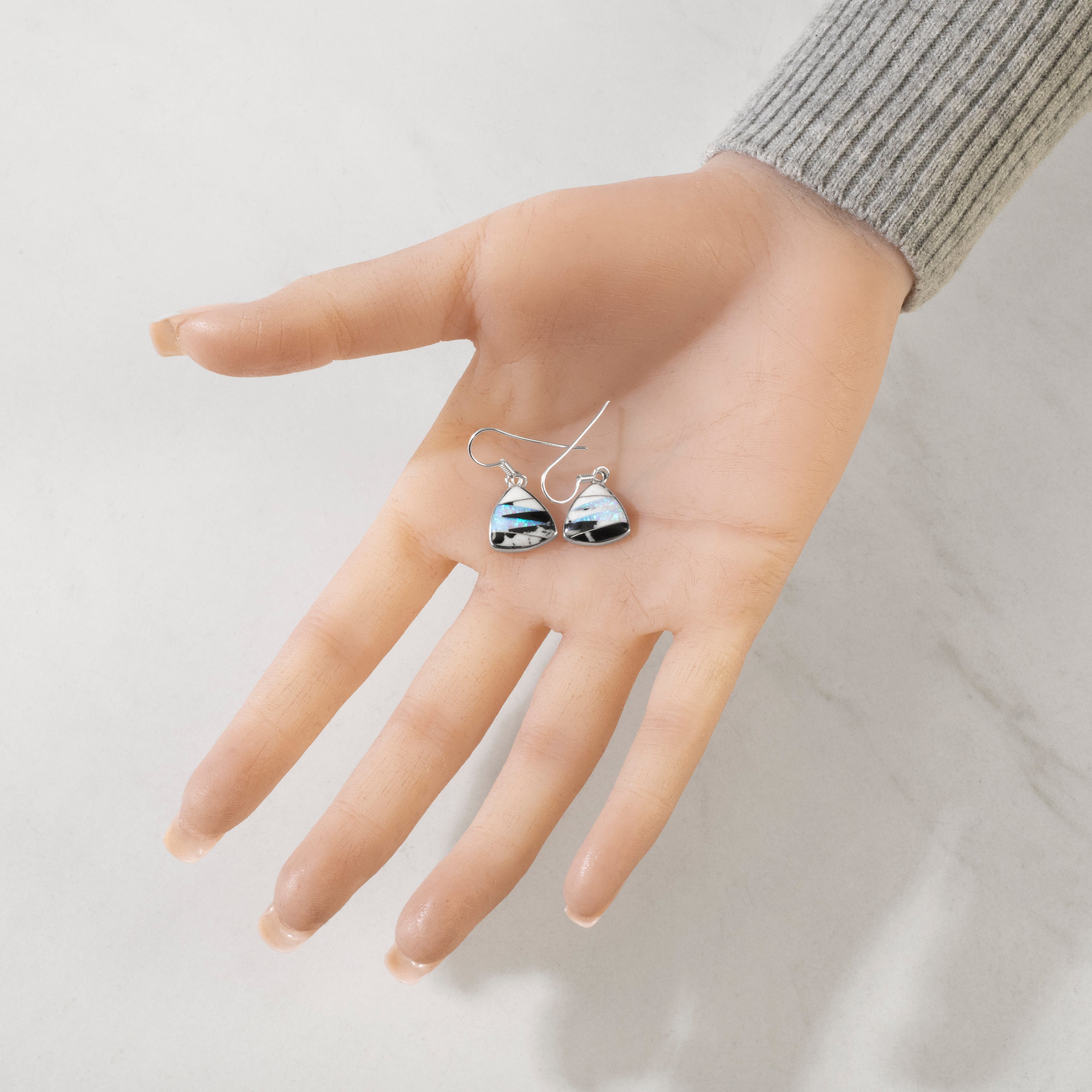 Kalifano Southwest Silver Jewelry White Buffalo Turquoise Triangle 925 Sterling Silver USA Handmade Earrings with French Hook NME.2071.WB