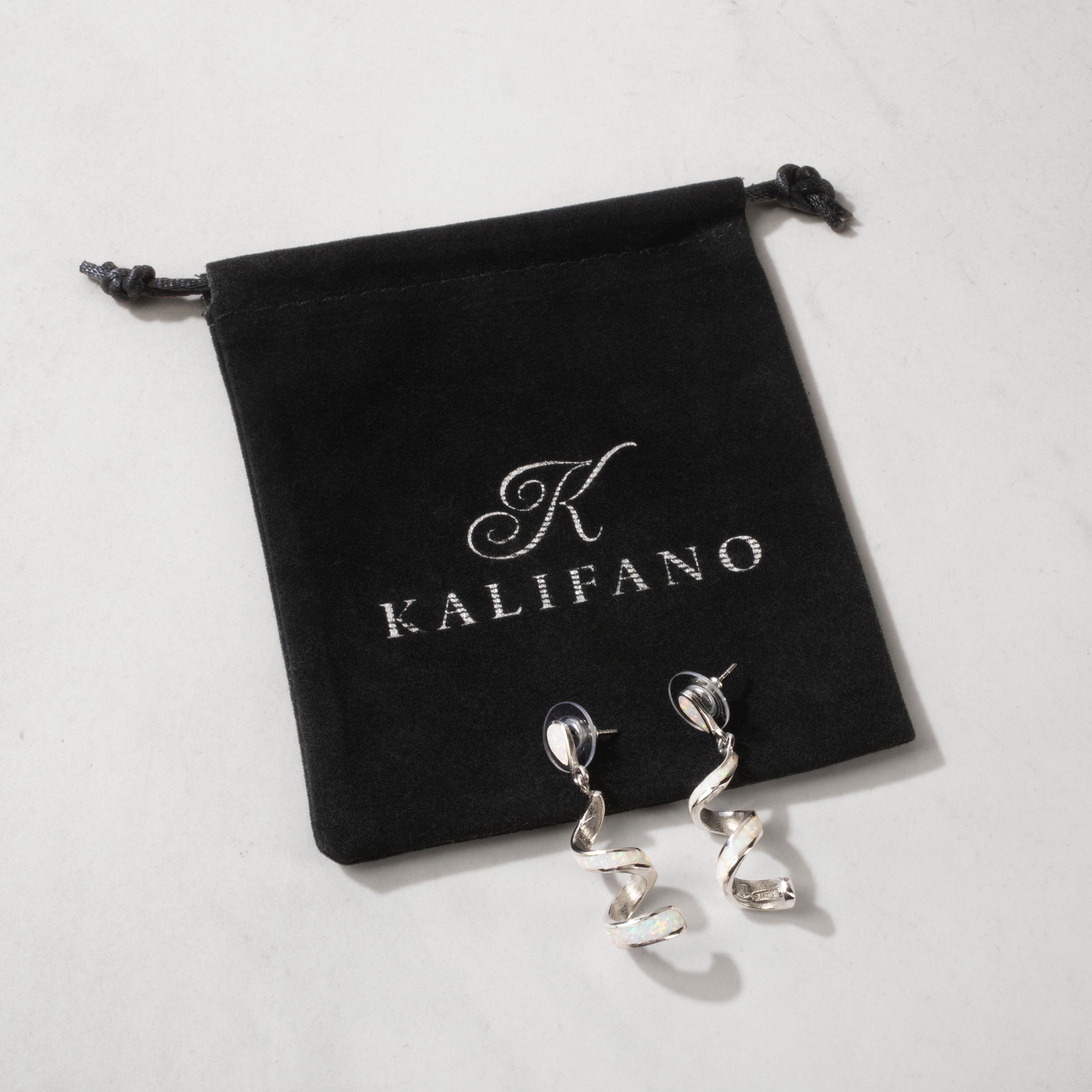 Kalifano Southwest Silver Jewelry White Opal Spiral 925 Sterling Silver USA Handmade Earrings with Stud Backing NME.0416.WO