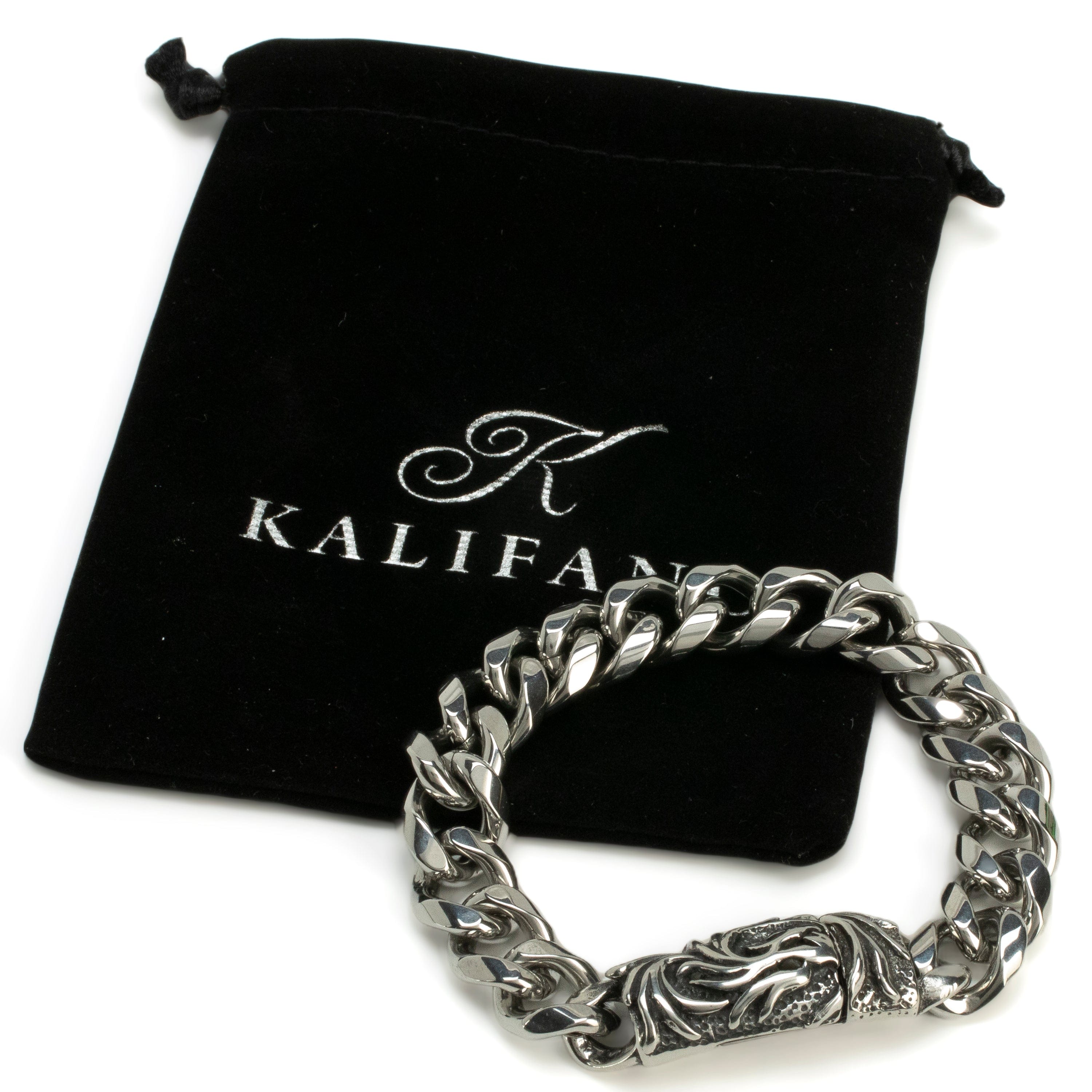 Kalifano Stainless Steel Bracelets Stainless Steel Link Bracelet PLAT-BSS-03