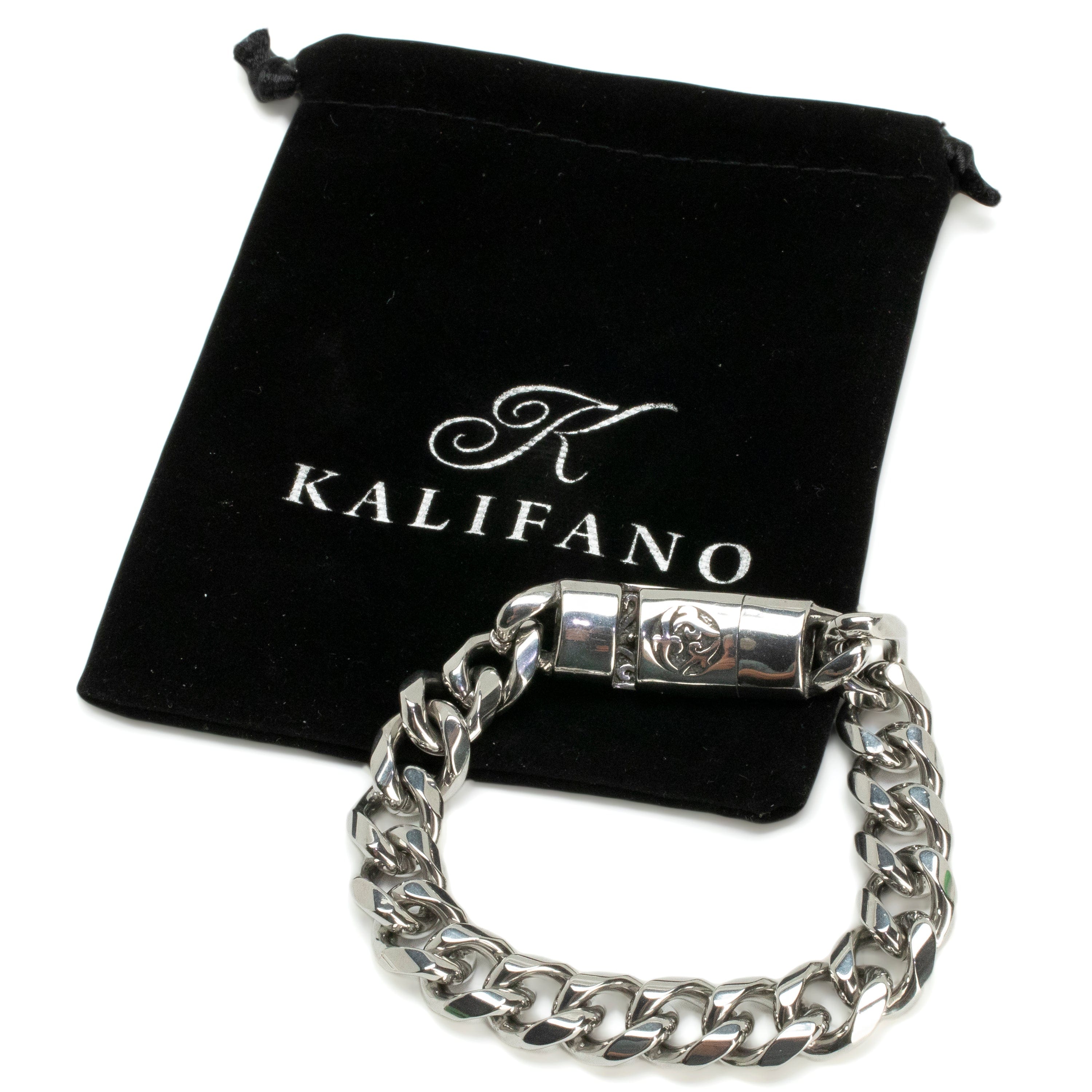 Kalifano Stainless Steel Bracelets Stainless Steel Link Bracelet with Cross PLAT-BSS-01