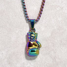 Aurora Borealis Boxing Gloves Steel Hearts Necklace