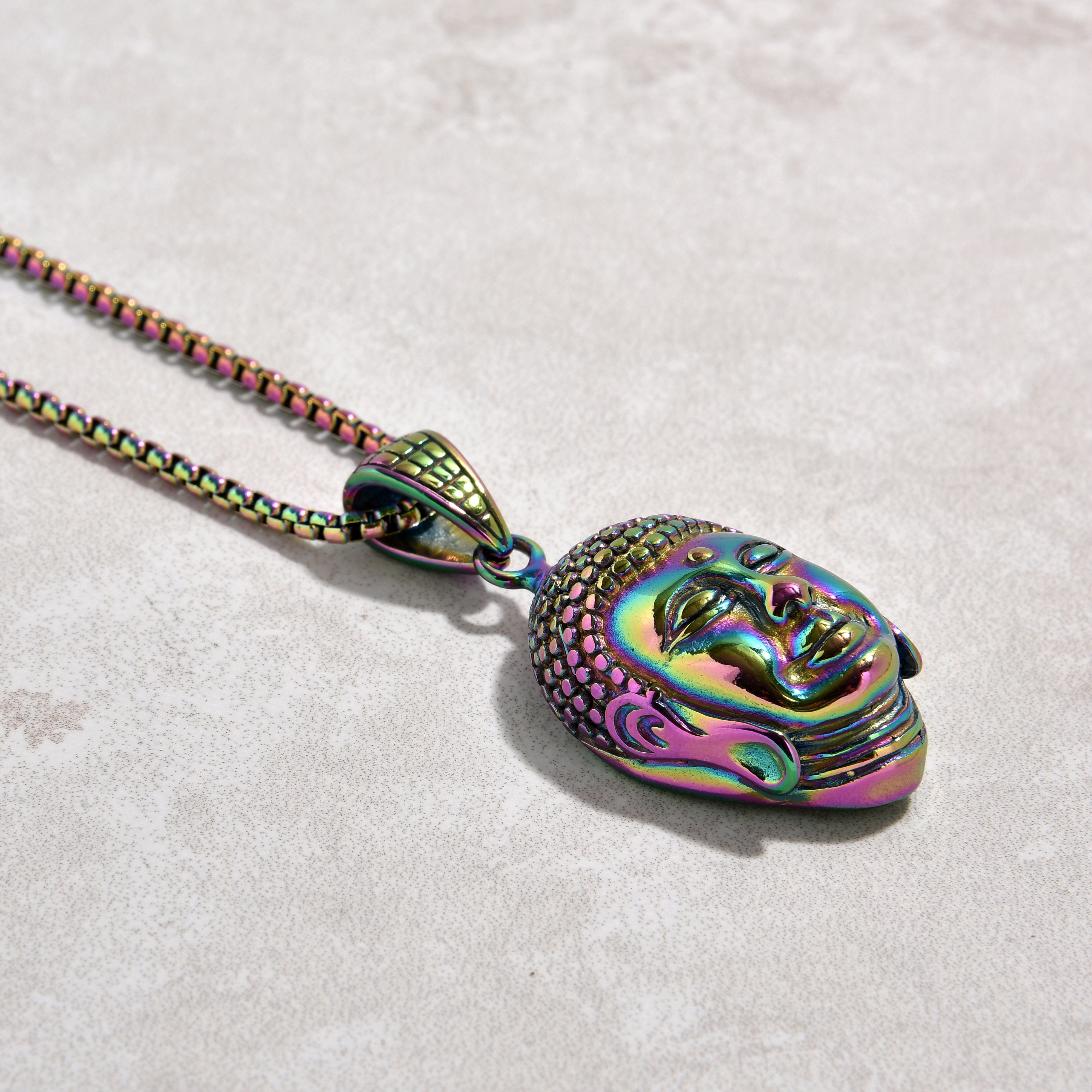 Kalifano Steel Hearts Jewelry Aurora Borealis Buddha Steel Hearts Necklace SHN522-AB