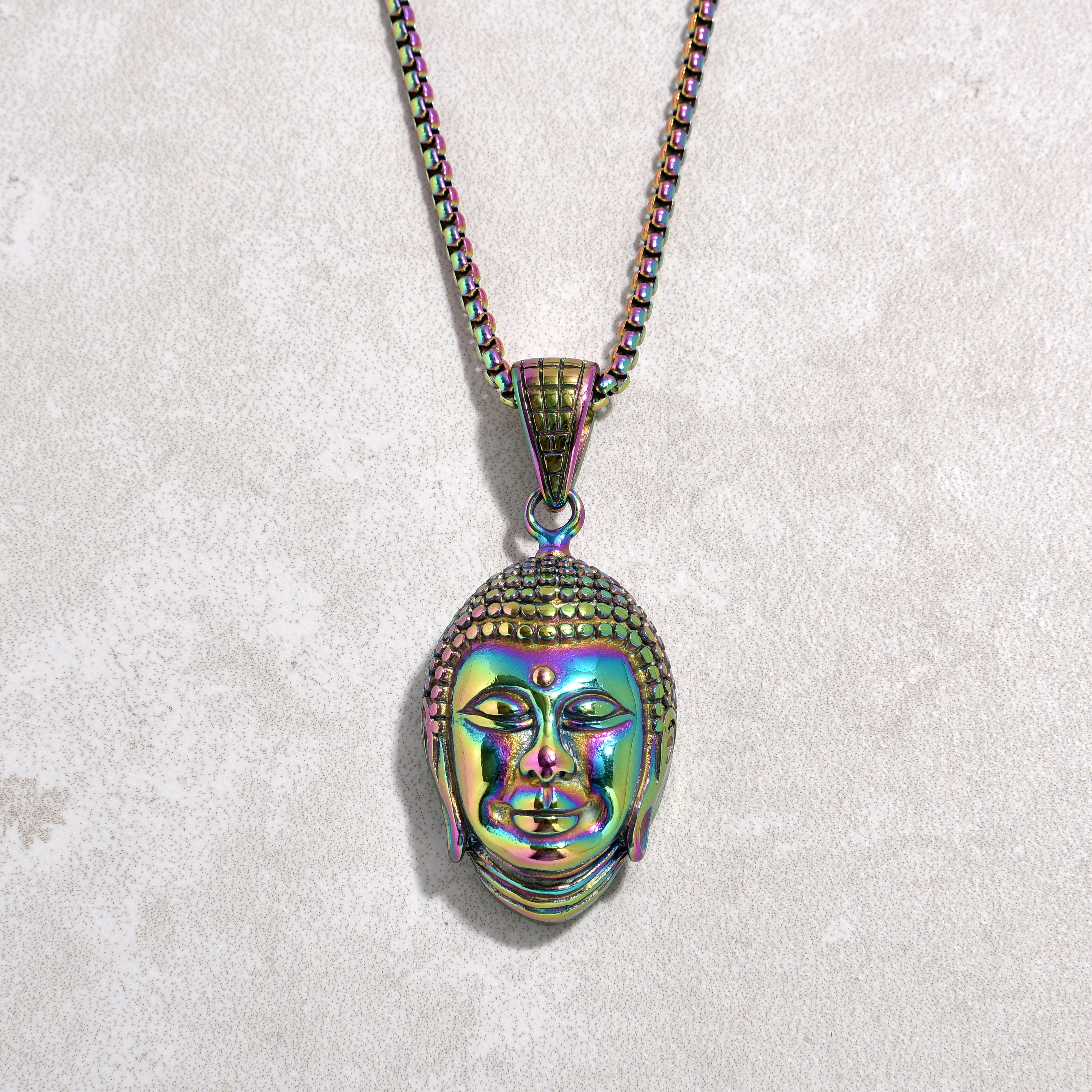 Kalifano Steel Hearts Jewelry Aurora Borealis Buddha Steel Hearts Necklace SHN522-AB