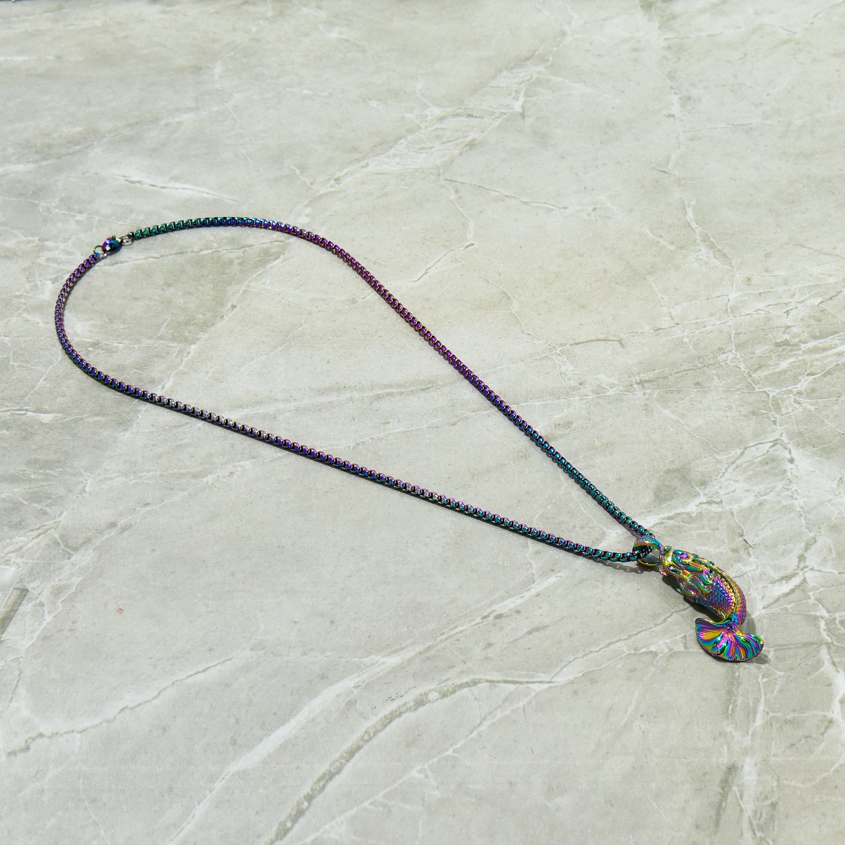 Kalifano Steel Hearts Jewelry Aurora Borealis Carp Fish Steel Hearts Necklace SHN507-AB