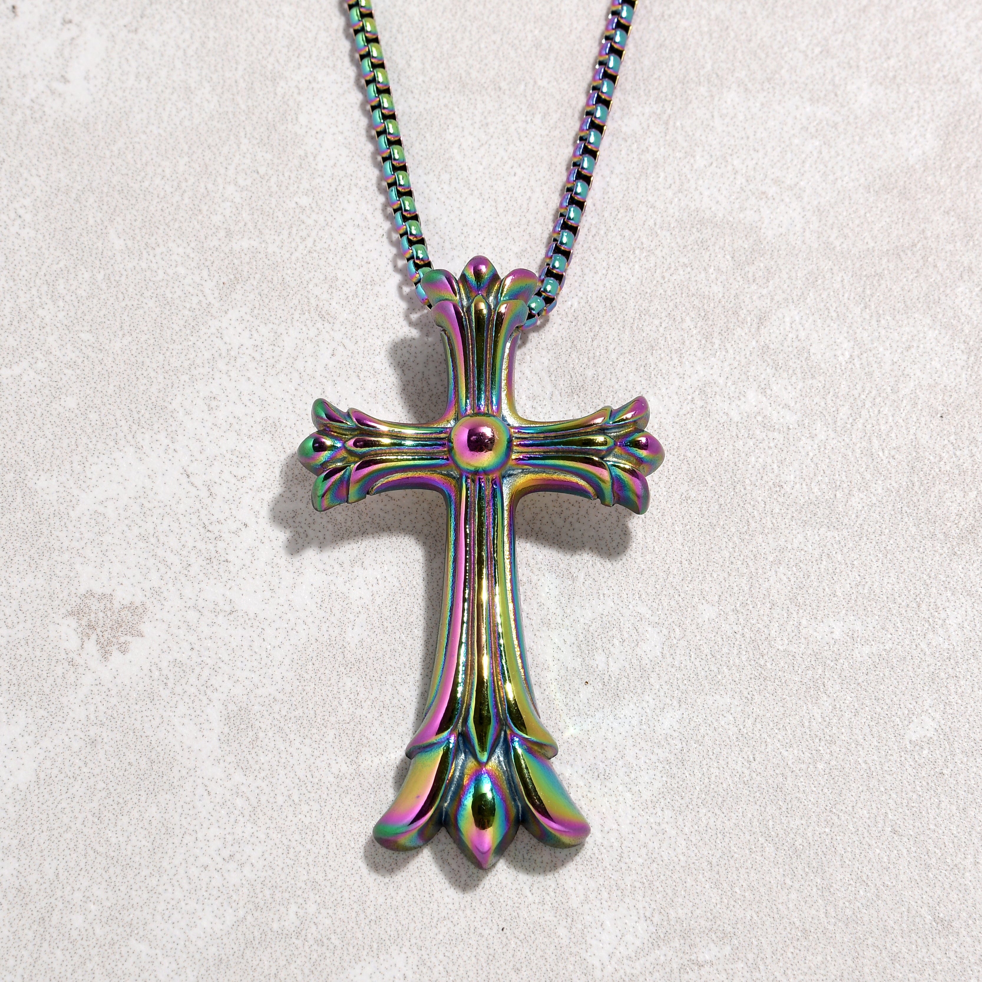 Kalifano Steel Hearts Jewelry Aurora Borealis Cross Steel Hearts Necklace SHN530-AB