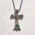 Aurora Borealis Cross Steel Hearts Necklace