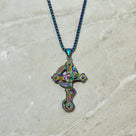 Aurora Borealis Dragon Cross Steel Hearts Necklace