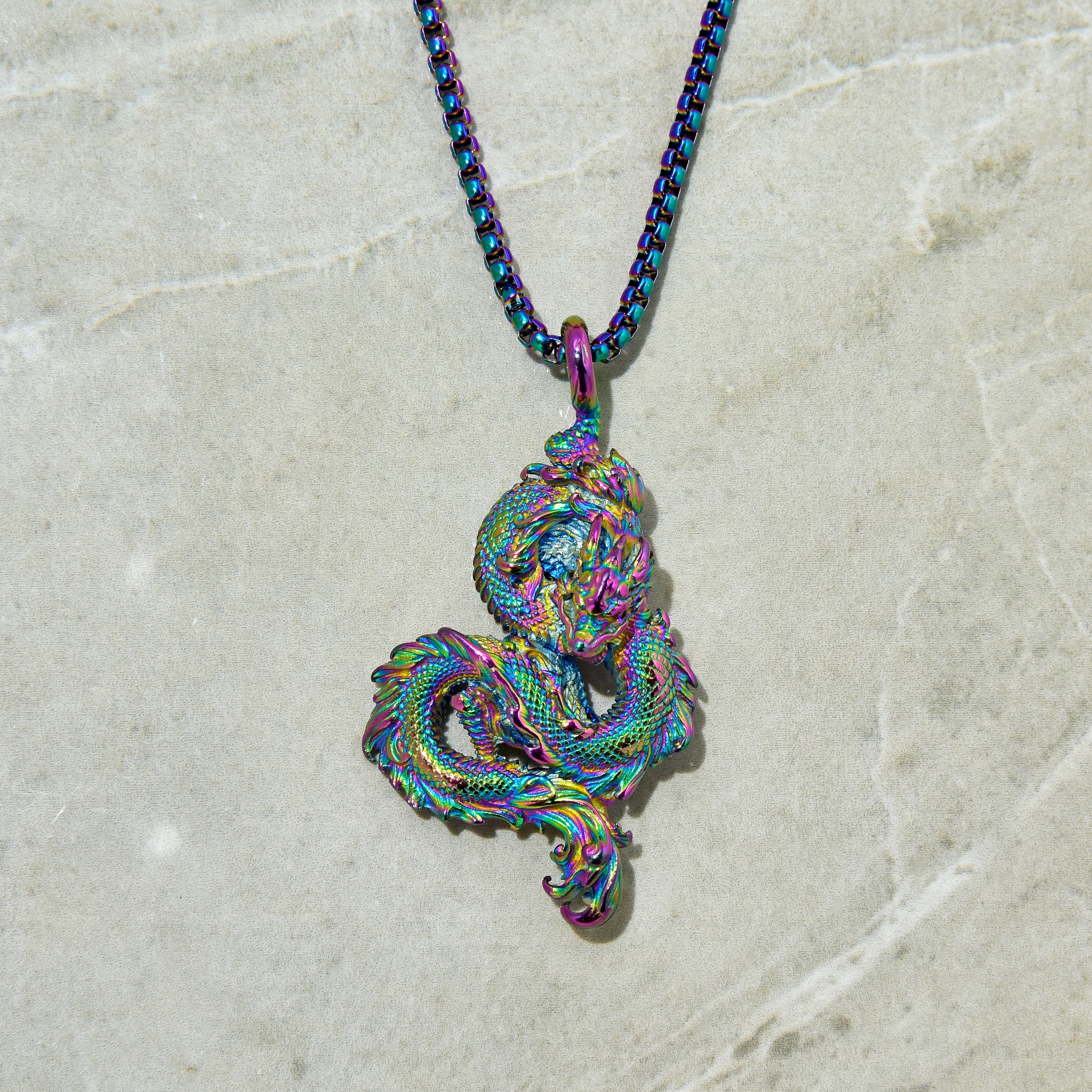 Kalifano Steel Hearts Jewelry Aurora Borealis Dragon Steel Hearts Necklace SHN516-AB