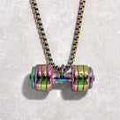 Aurora Borealis Dumbbell Steel Hearts Necklace