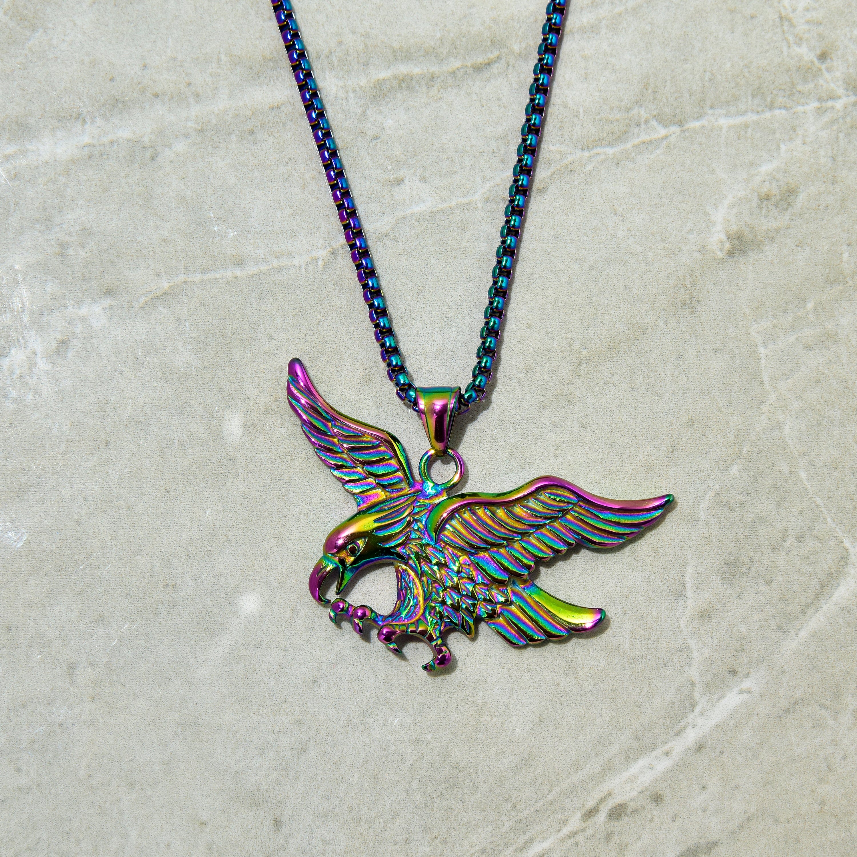 Kalifano Steel Hearts Jewelry Aurora Borealis Eagle Steel Hearts Necklace SHN508-AB
