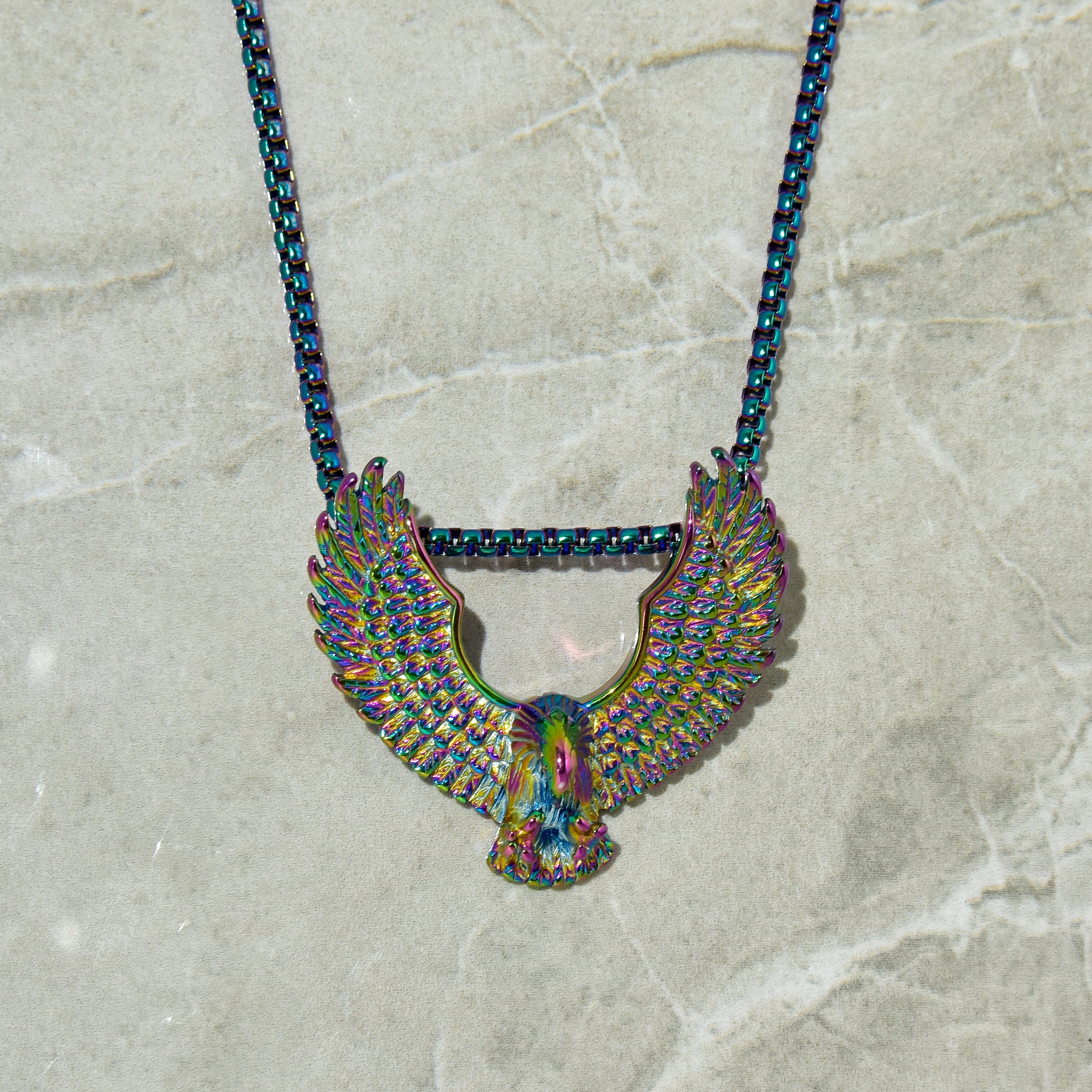 Kalifano Steel Hearts Jewelry Aurora Borealis Eagle Steel Hearts Necklace SHN509-AB