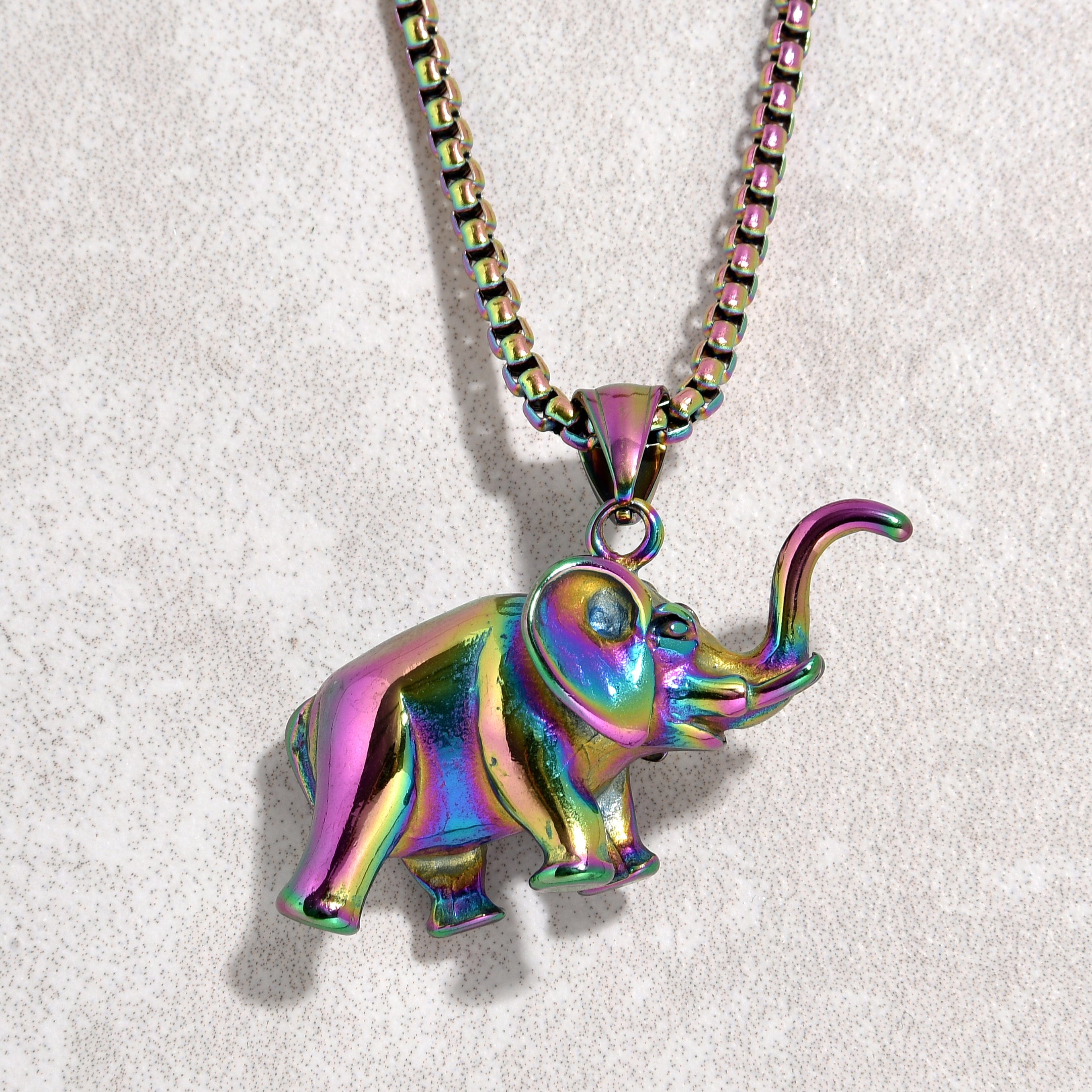 Kalifano Steel Hearts Jewelry Aurora Borealis Elephant Steel Hearts Necklace SHN511-AB