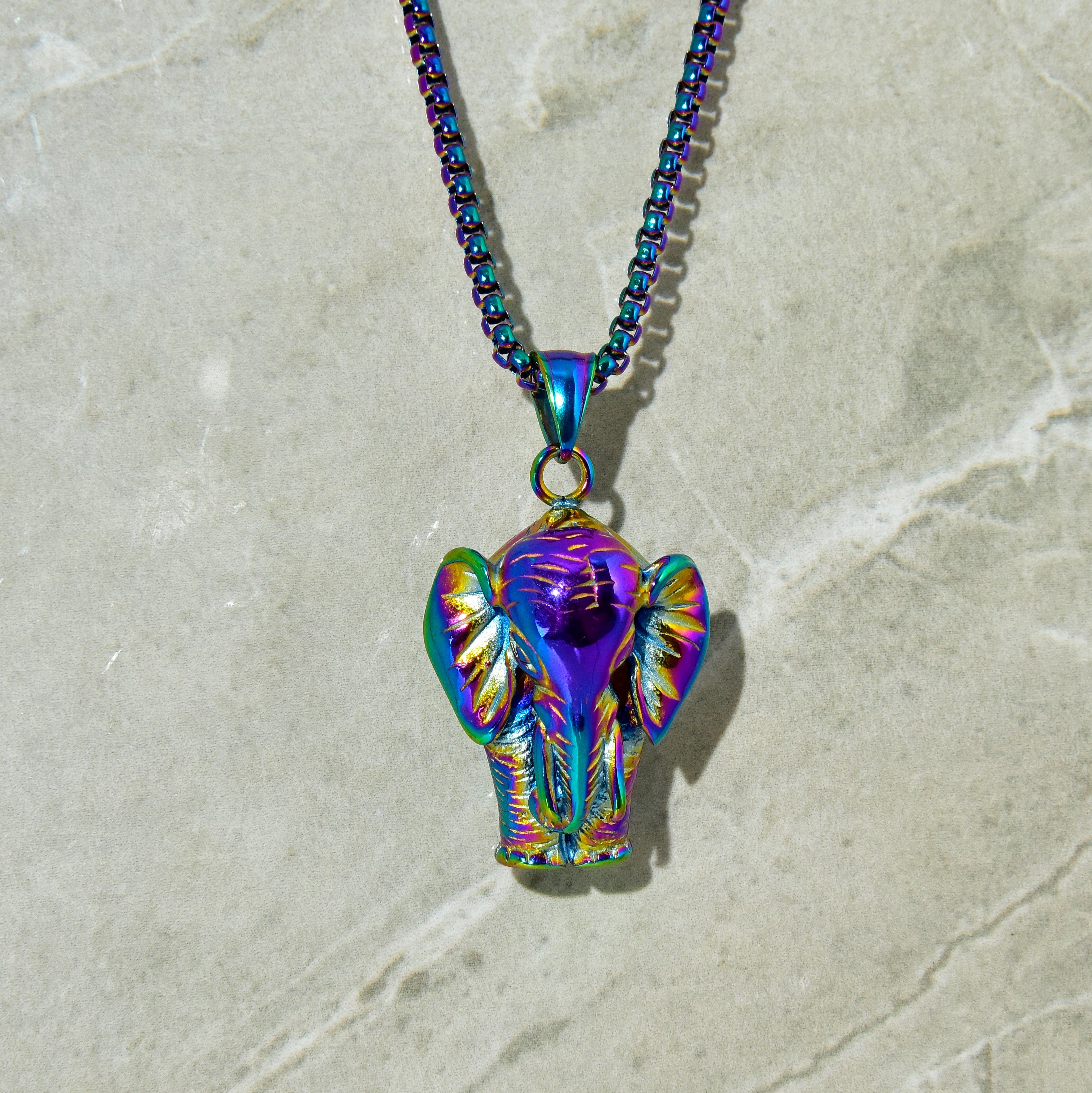 Kalifano Steel Hearts Jewelry Aurora Borealis Elephant Steel Hearts Necklace SHN514-AB