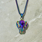 Aurora Borealis Elephant Steel Hearts Necklace