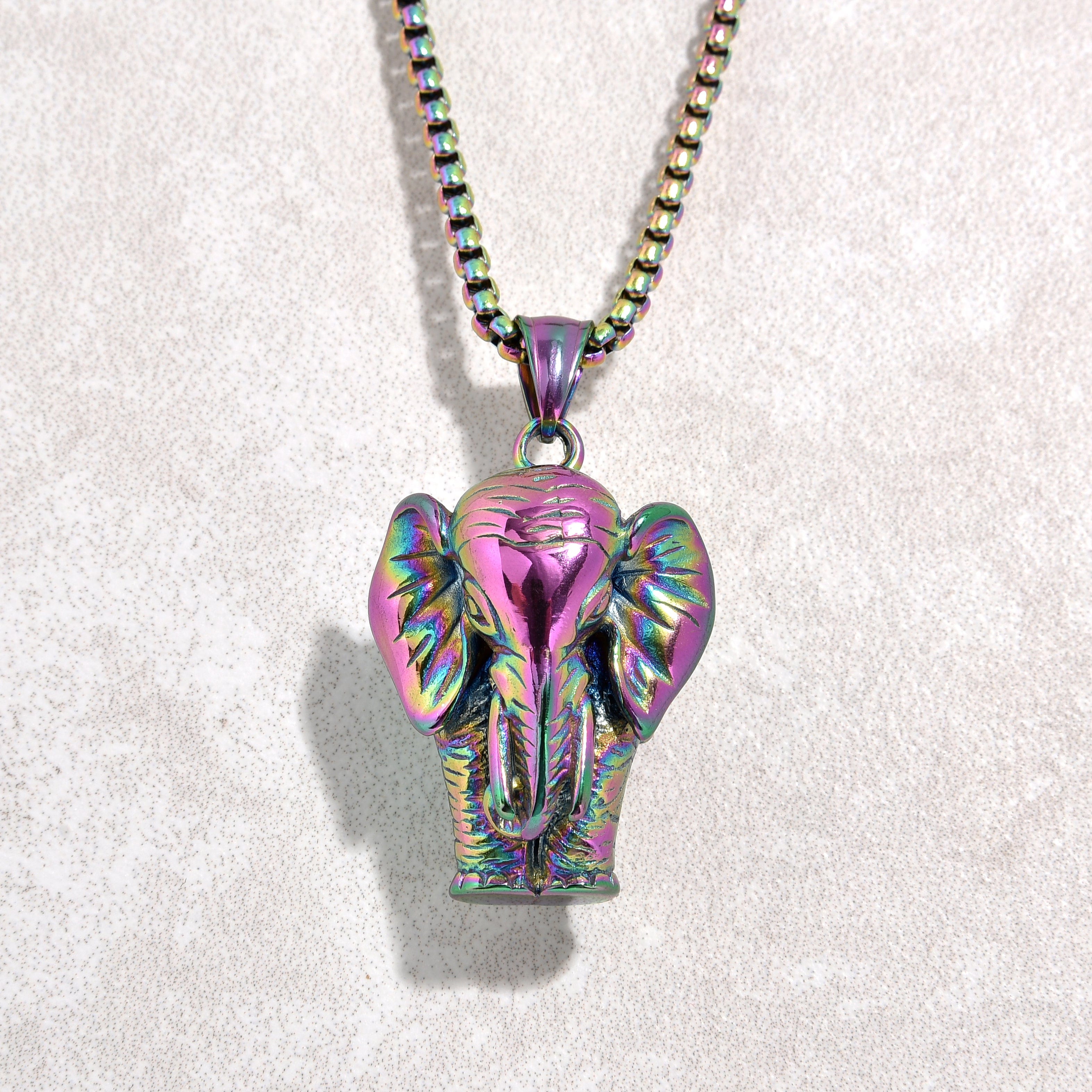 Kalifano Steel Hearts Jewelry Aurora Borealis Elephant Steel Hearts Necklace SHN514-AB