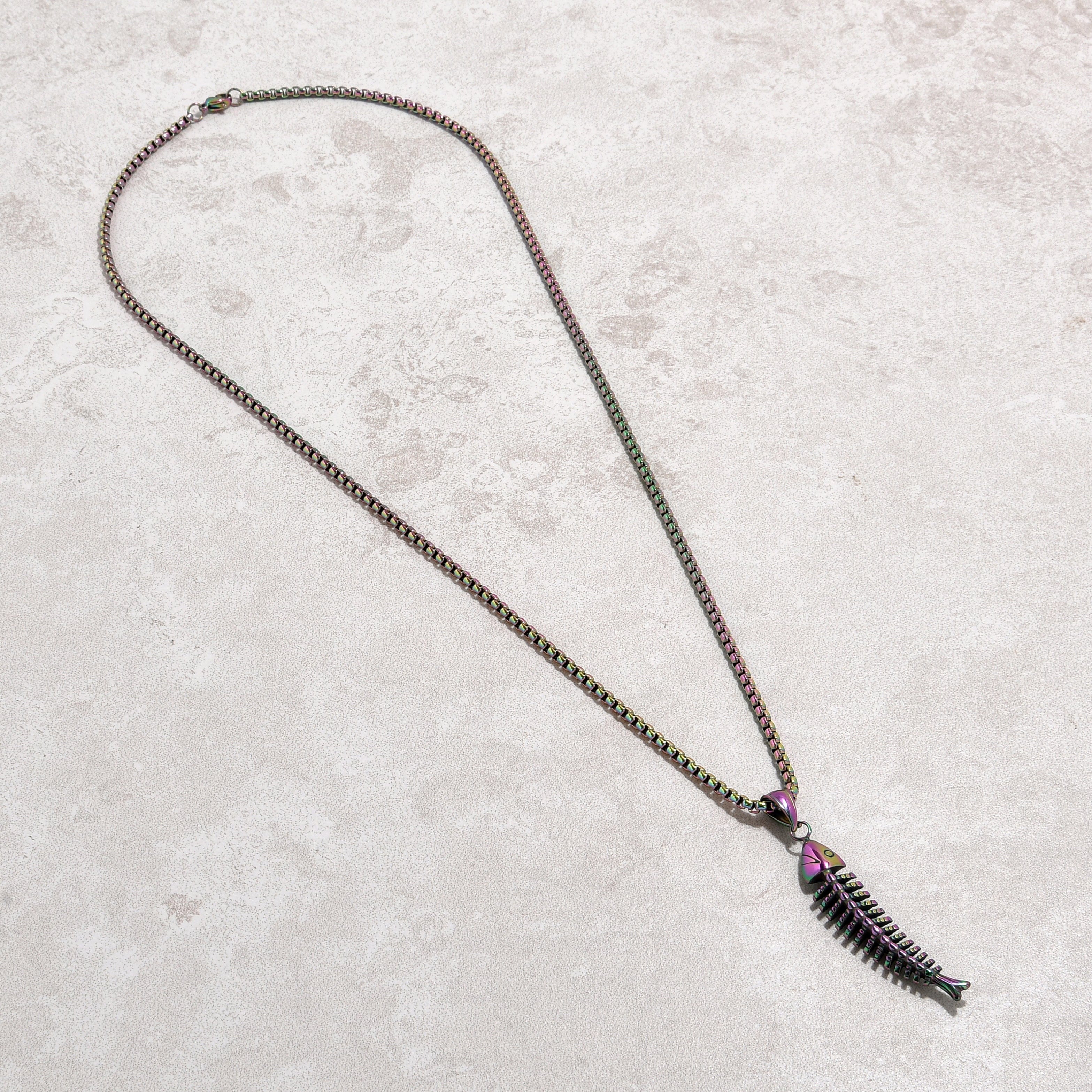 Kalifano Steel Hearts Jewelry Aurora Borealis Fish Bone Steel Hearts Necklace SHN500-AB