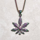 Aurora Borealis Hemp Leaf Steel Hearts Necklace