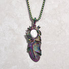 Aurora Borealis Howlite Feather Steel Hearts Necklace