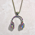 Aurora Borealis Large Headphones Steel Hearts Necklace