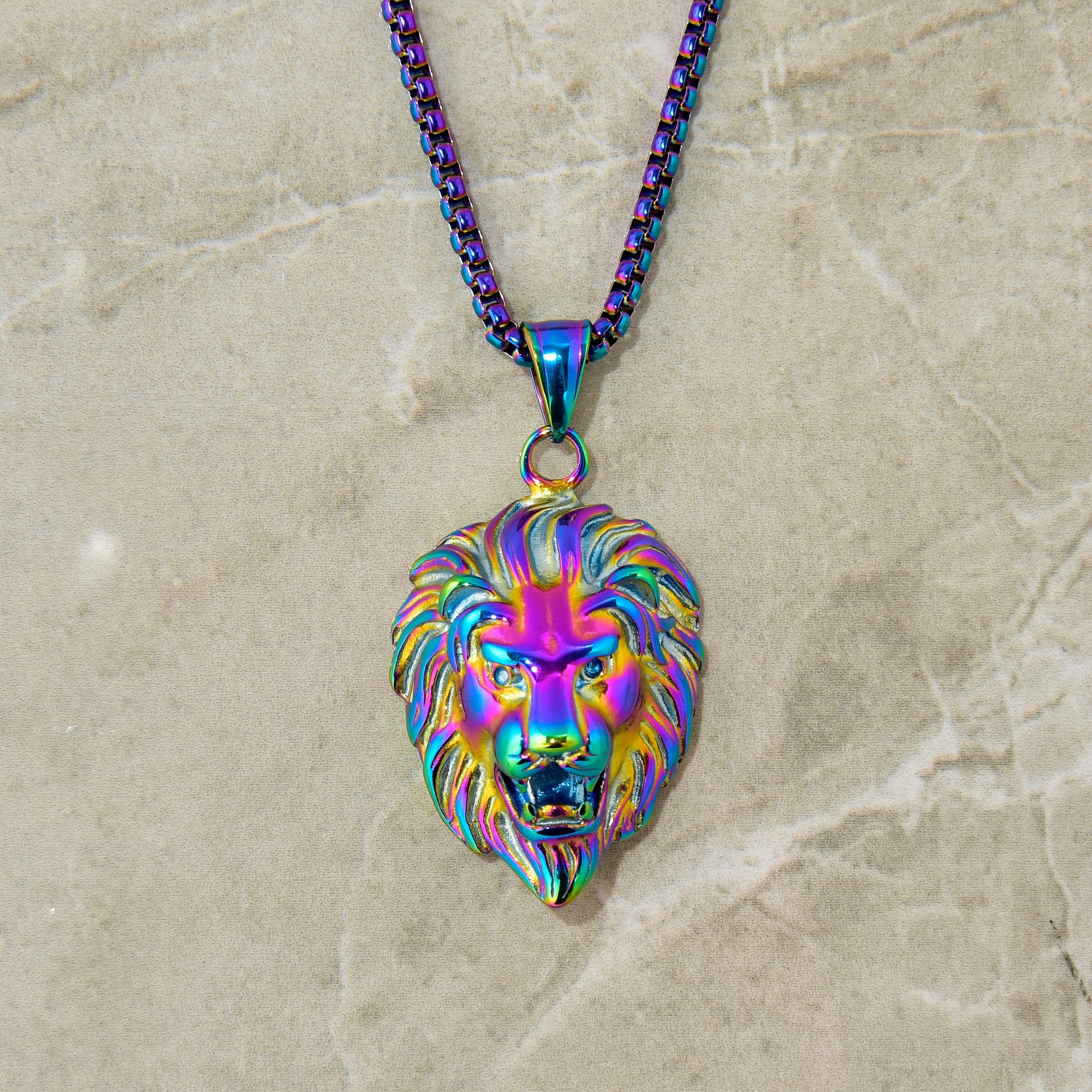 Kalifano Steel Hearts Jewelry Aurora Borealis Lion Steel Hearts Necklace SHN510-AB