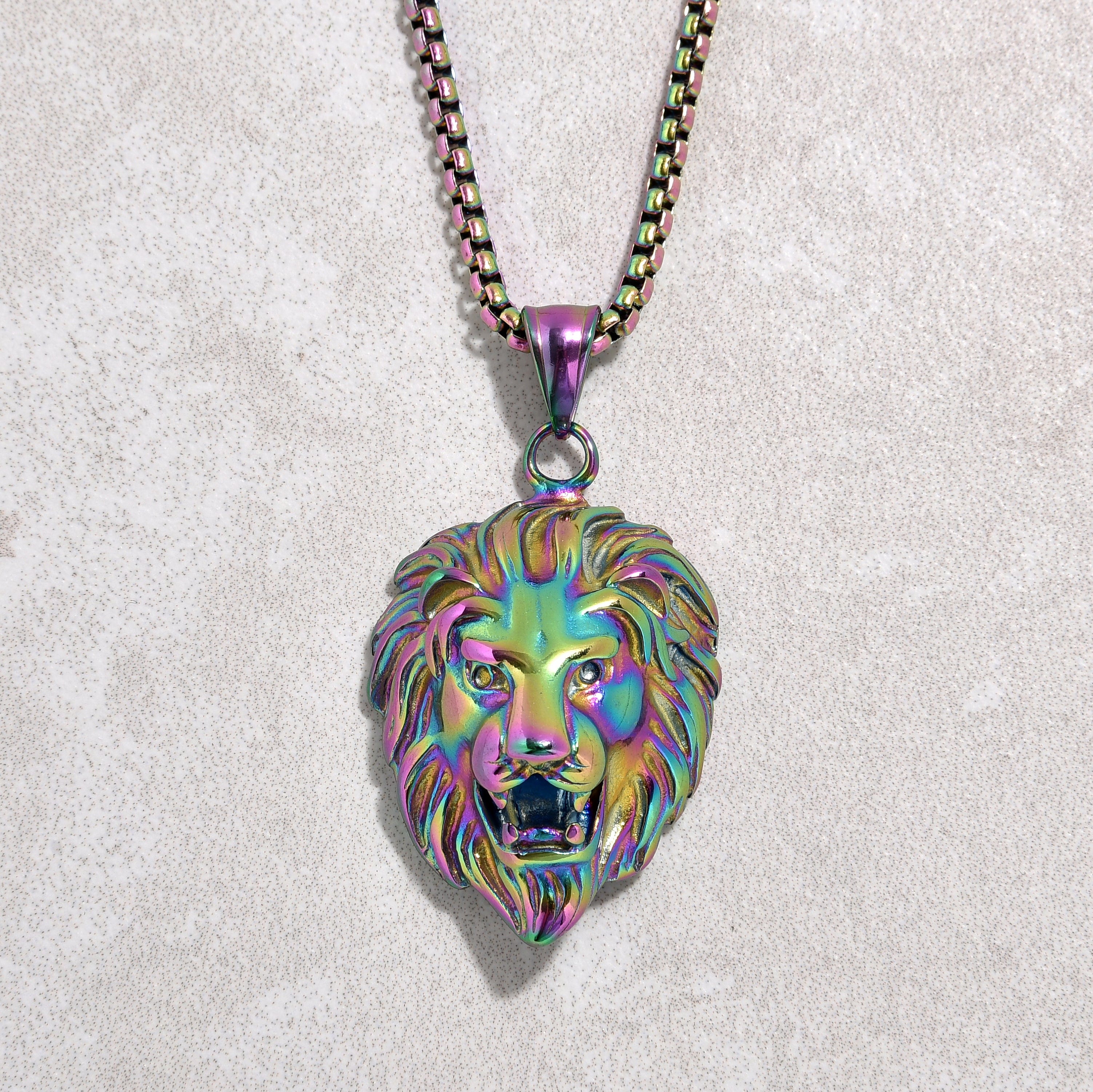 Kalifano Steel Hearts Jewelry Aurora Borealis Lion Steel Hearts Necklace SHN510-AB