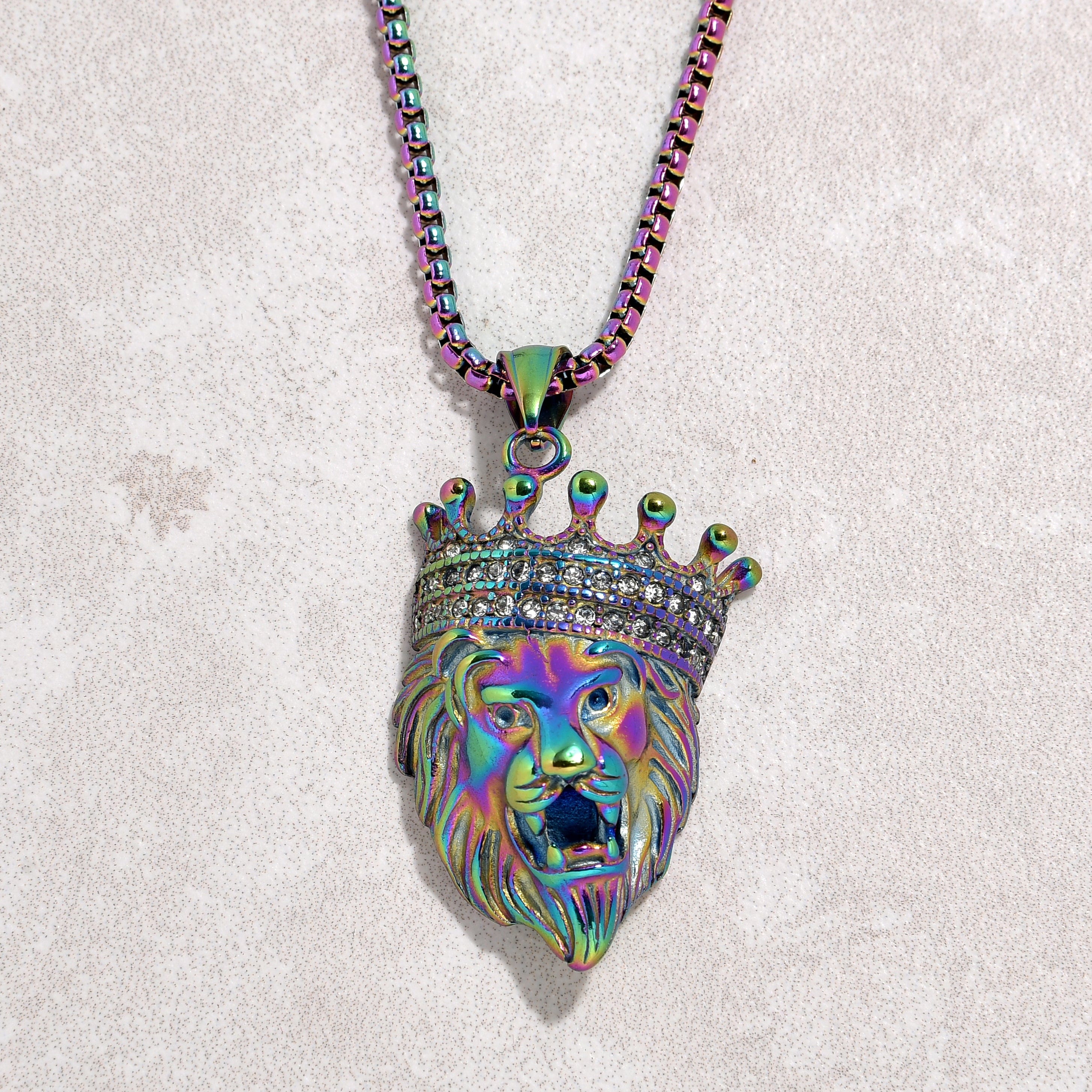 Kalifano Steel Hearts Jewelry Aurora Borealis Lion Steel Hearts Necklace SHN520-AB
