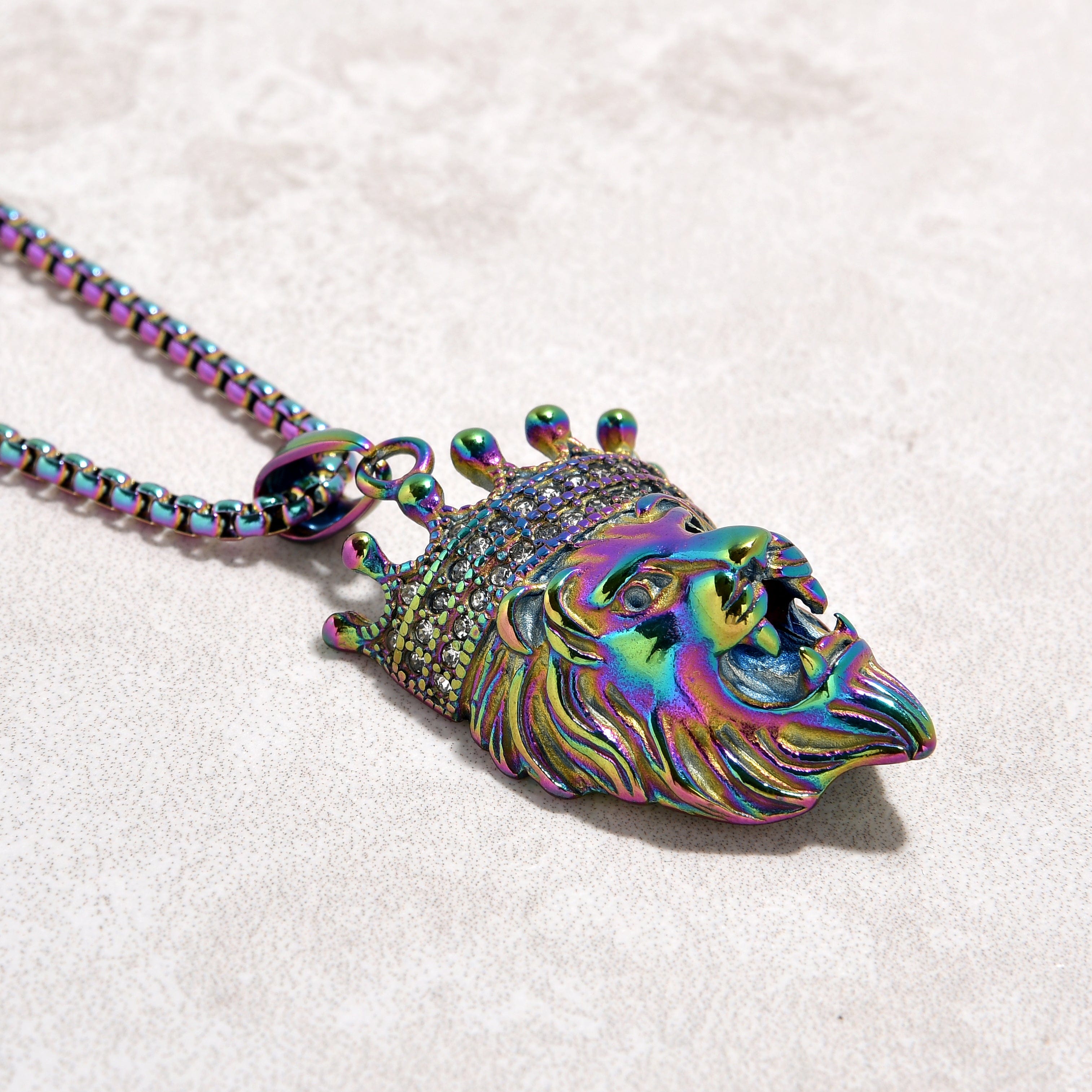 Kalifano Steel Hearts Jewelry Aurora Borealis Lion Steel Hearts Necklace SHN520-AB