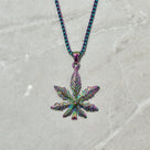 Aurora Borealis Hemp Leaf Steel Hearts Necklace