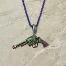 Aurora Borealis Revolver gun Steel Hearts Necklace