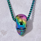 Aurora Borealis Skull Steel Hearts Necklace