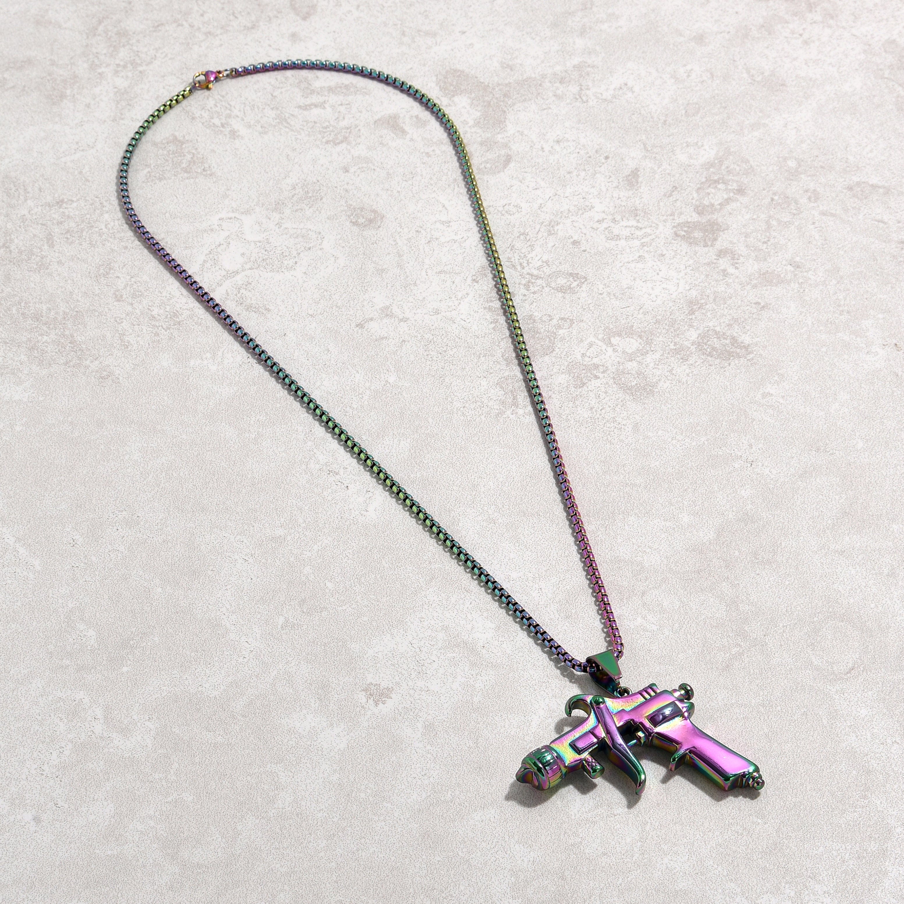 Kalifano Steel Hearts Jewelry Aurora Borealis Tattoo Gun Steel Hearts Necklace SHN525-AB