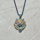 Aurora Borealis Wolf Steel Hearts Necklace