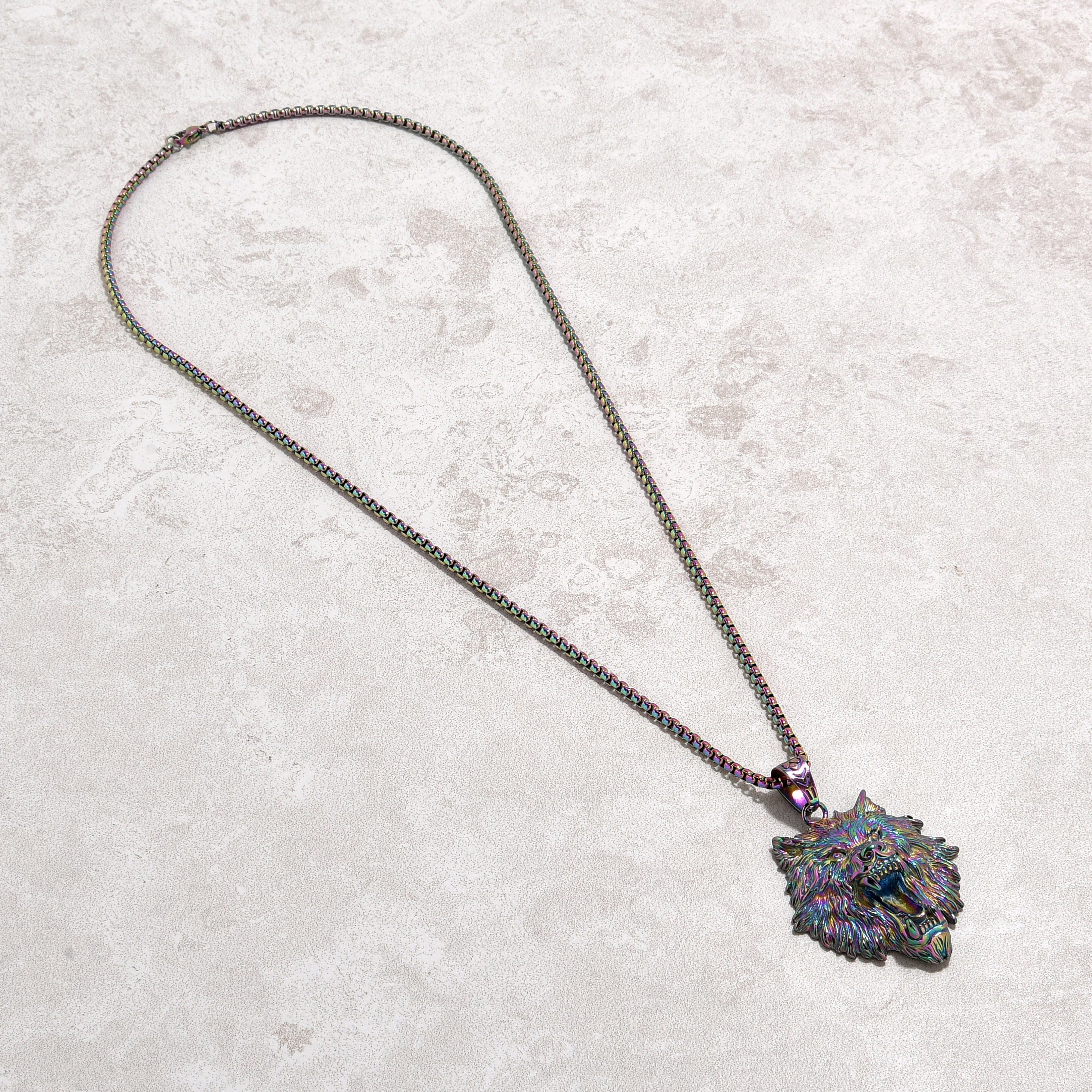 Kalifano Steel Hearts Jewelry Aurora Borealis Wolf Steel Hearts Necklace SHN528-AB